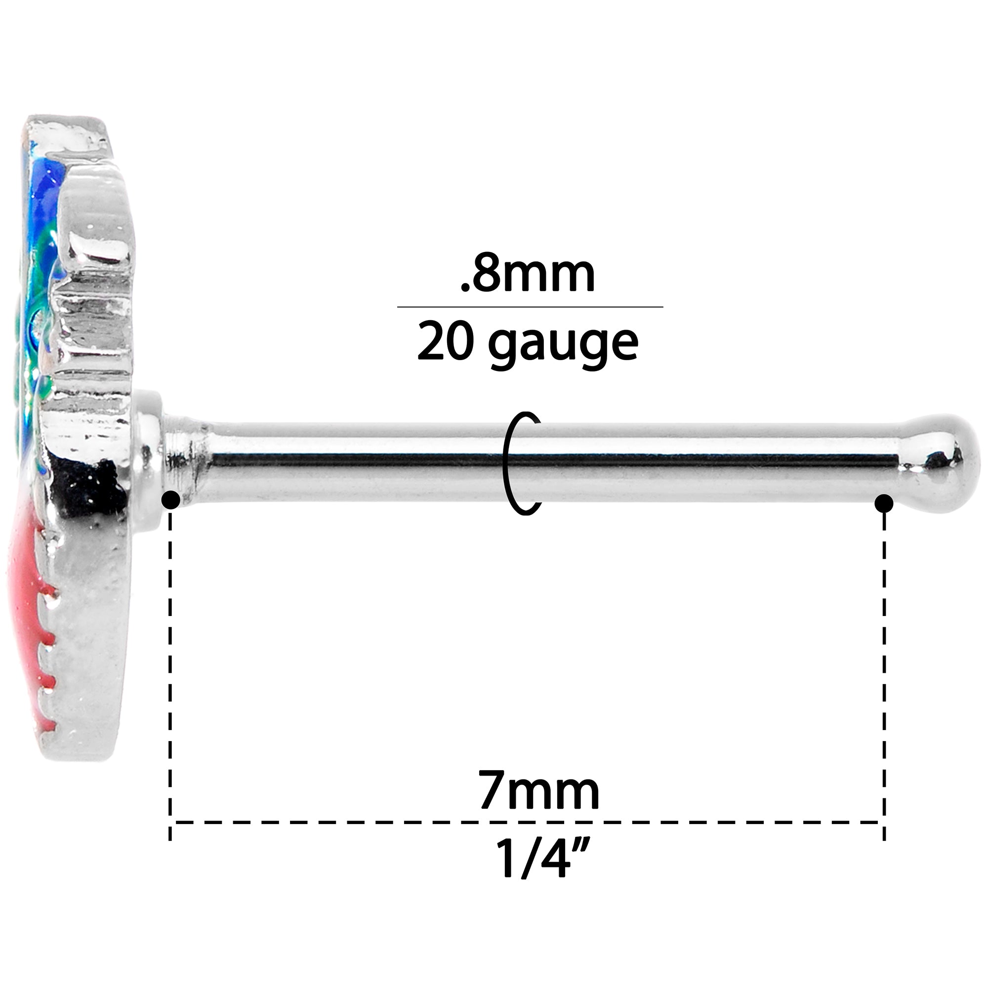 20G 5/16 Blue Green Red Feather Nose Bone