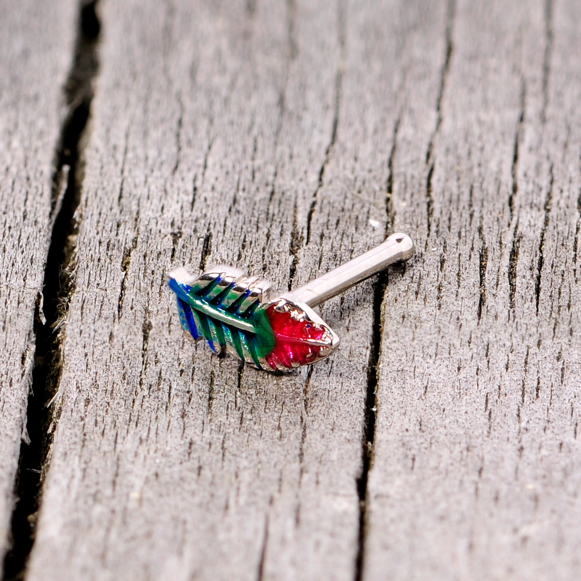 20G 5/16 Blue Green Red Feather Nose Bone