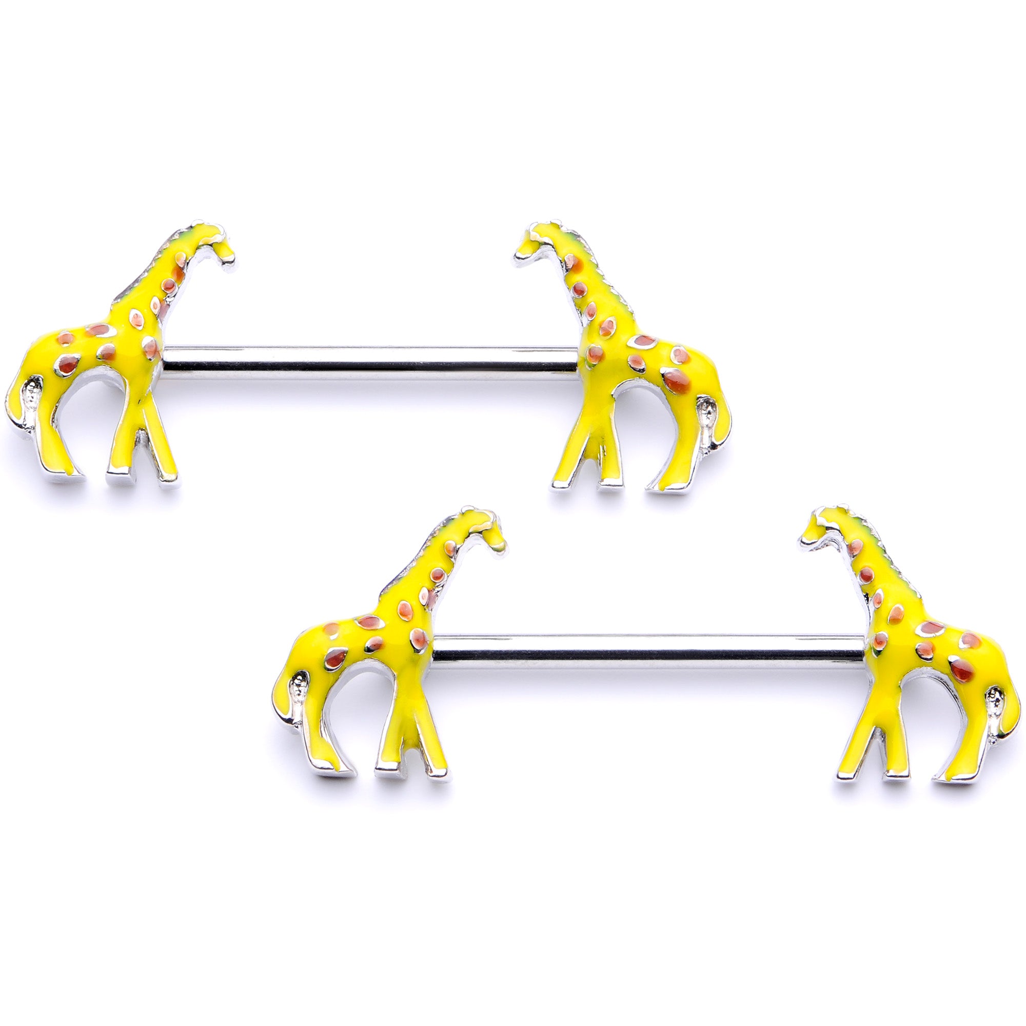 14G 9/16 Brown Yellow Giraffe Barbell Nipple Ring Set