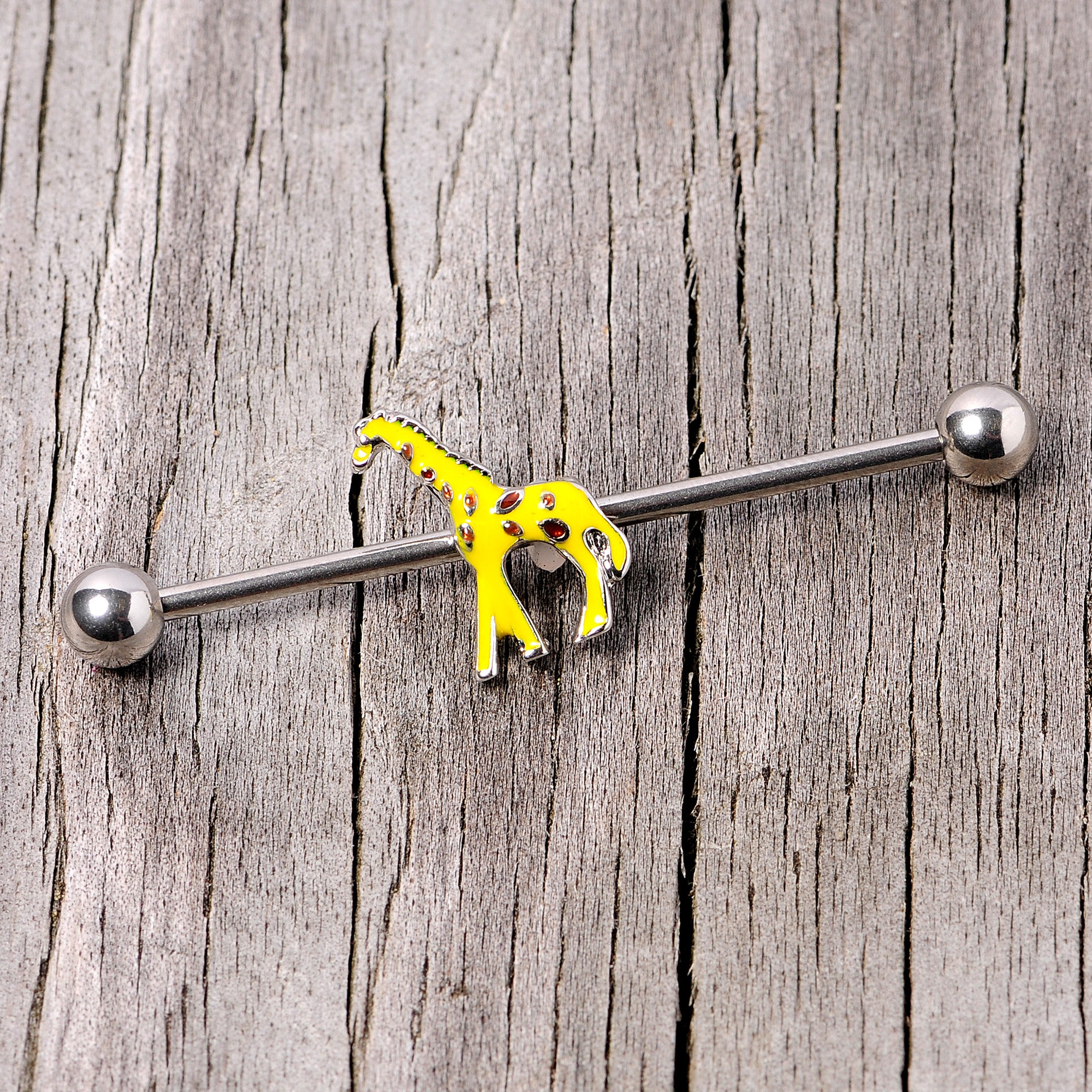 14G Yellow Brown Giraffe Industrial Barbell 38mm