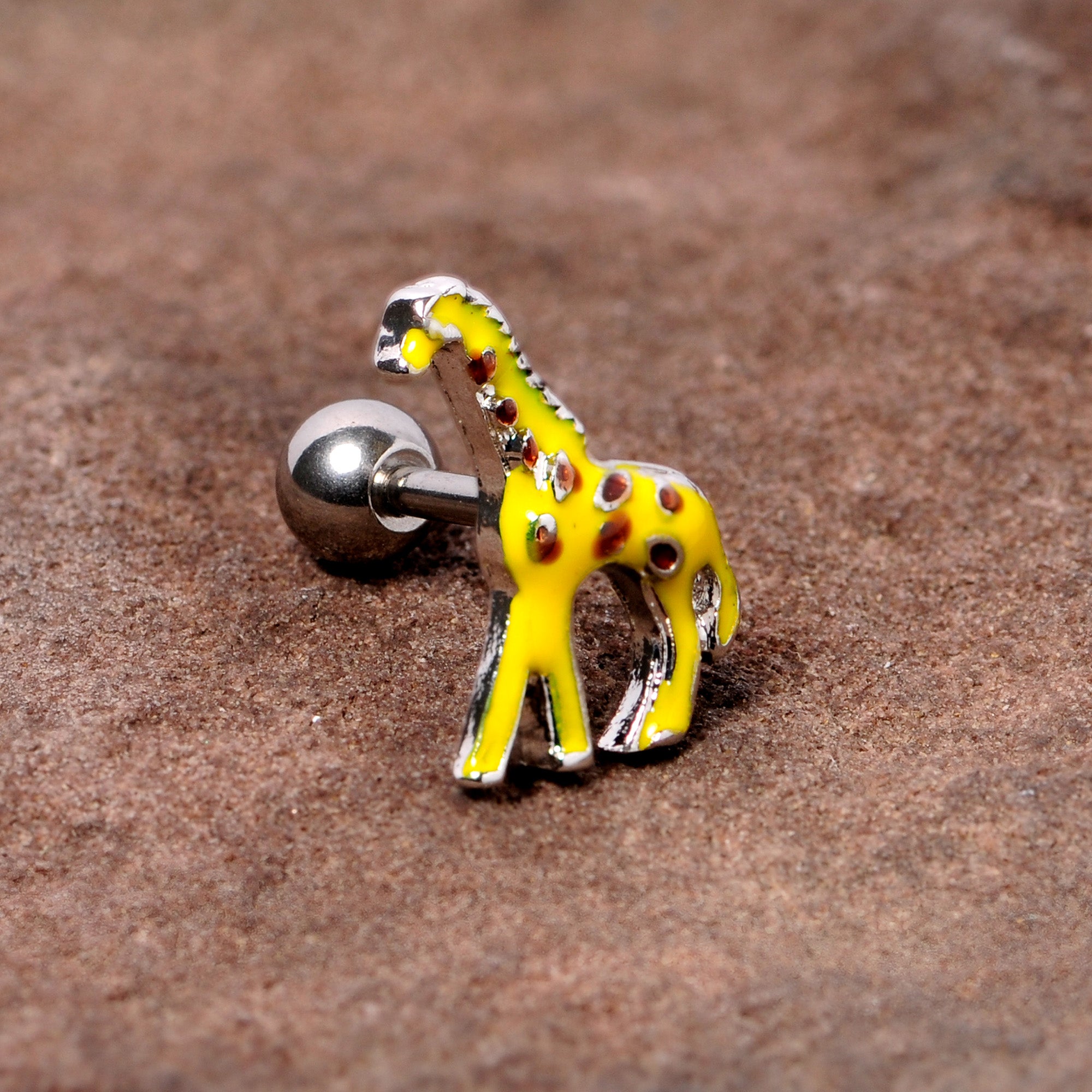 16G 1/4 Brown Yellow Giraffe Cartilage Tragus Earring