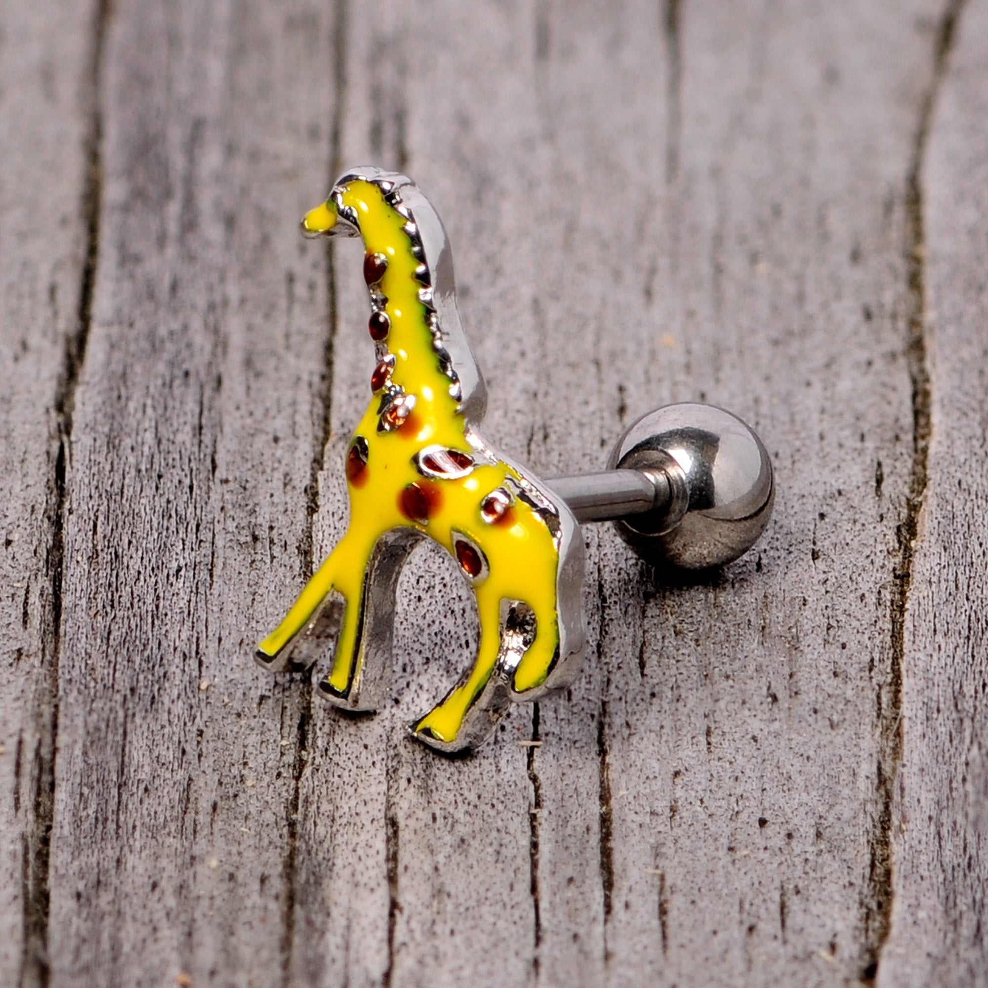 16G 1/4 Brown Yellow Giraffe Cartilage Tragus Earring