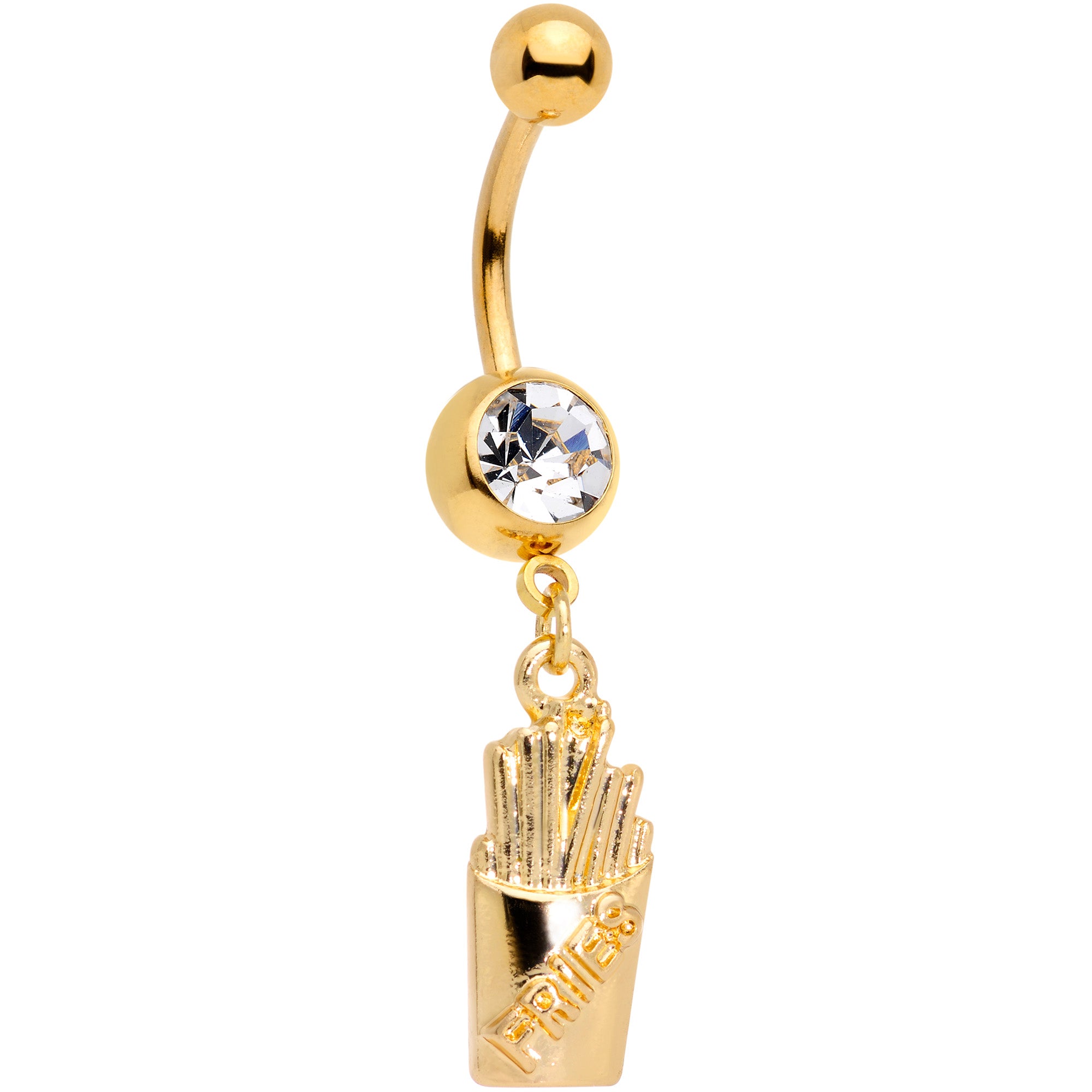 Clear Gem Gold Tone Fast Food French Fries Dangle Belly Ring