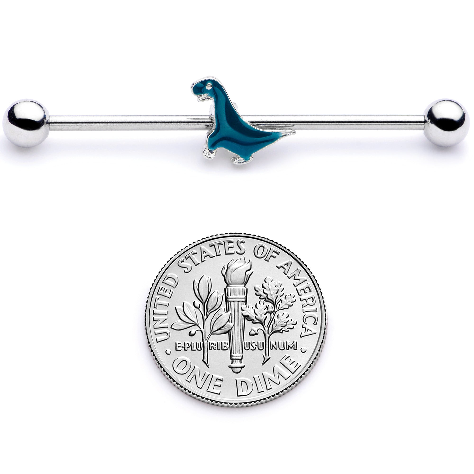 14G Darling Green Dinosaur Industrial Barbell 38mm