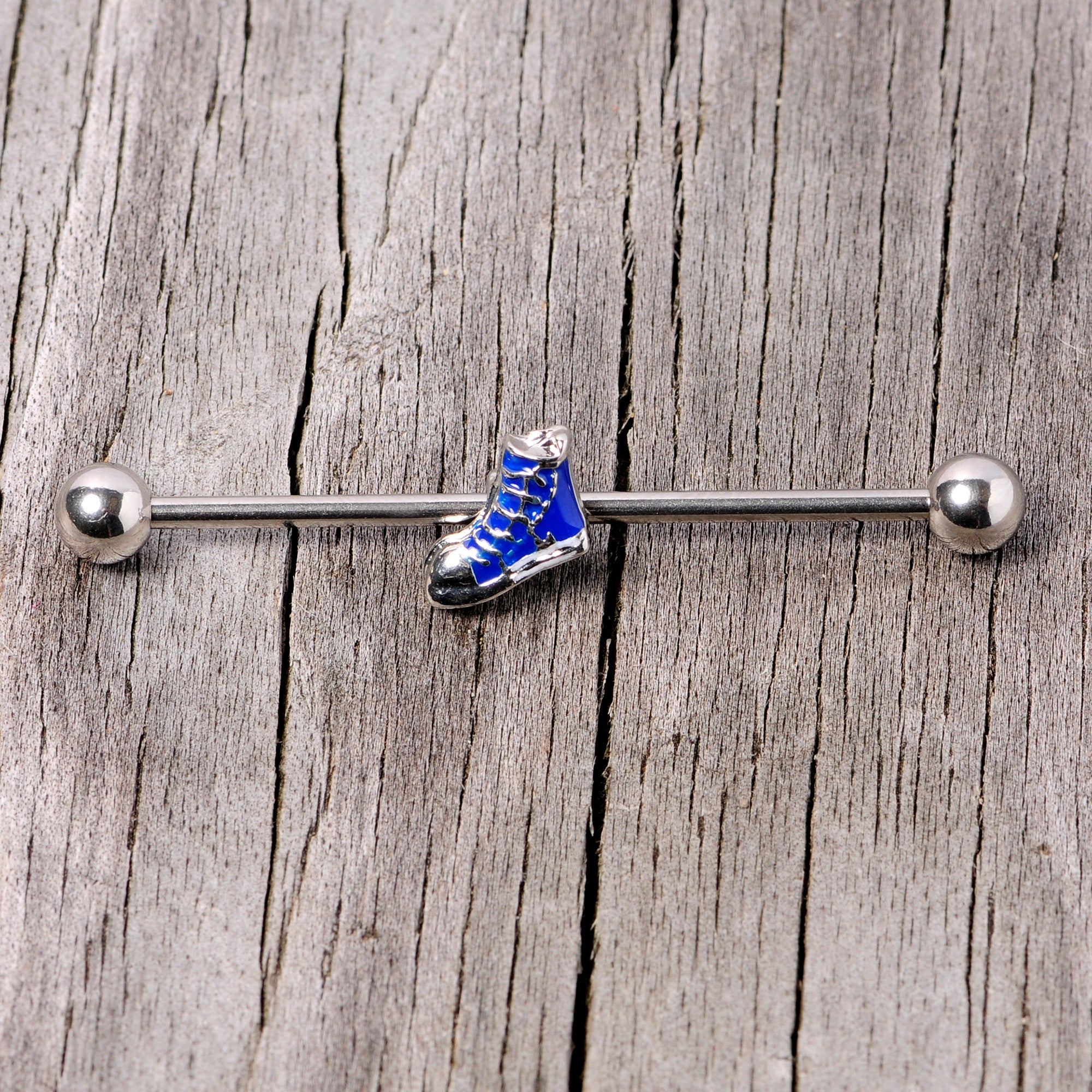 14G Blue High Top Sneaker Industrial Barbell 38mm