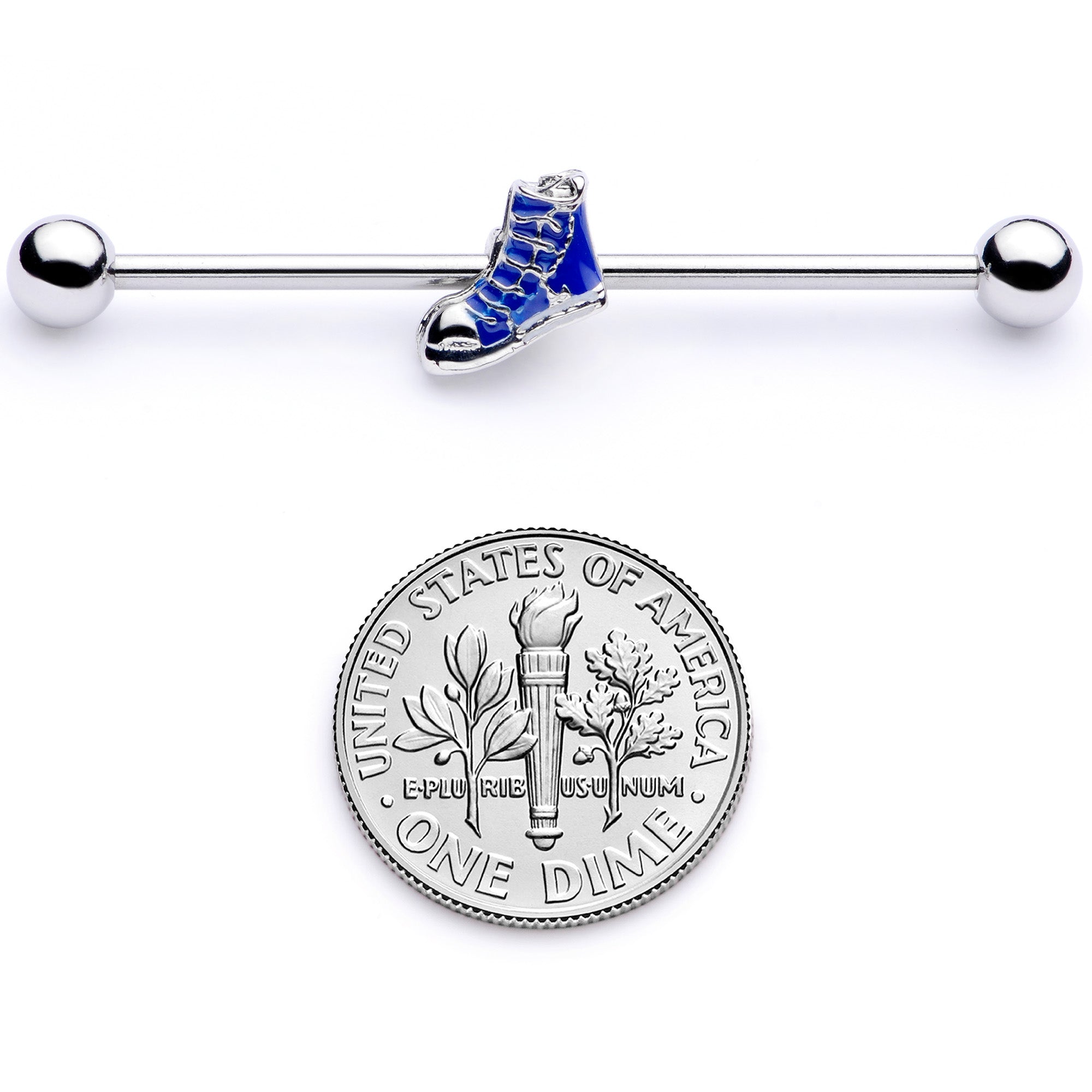 14G Blue High Top Sneaker Industrial Barbell 38mm