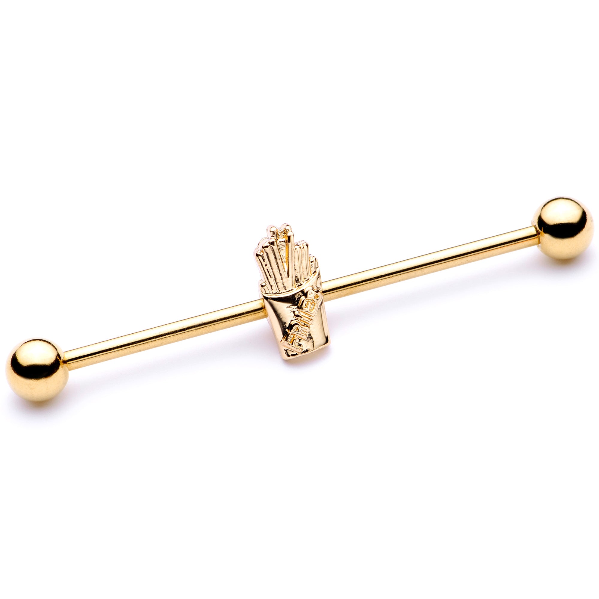 14G Gold Tone Fast Food French Fries Industrial Barbell 38mm