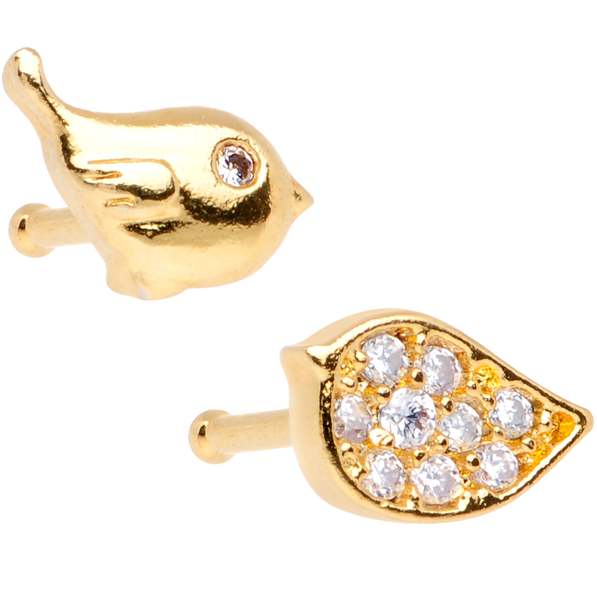 20G 1/4 Clear CZ Gem Gold Tone Little Birds Nose Bone Set of 2