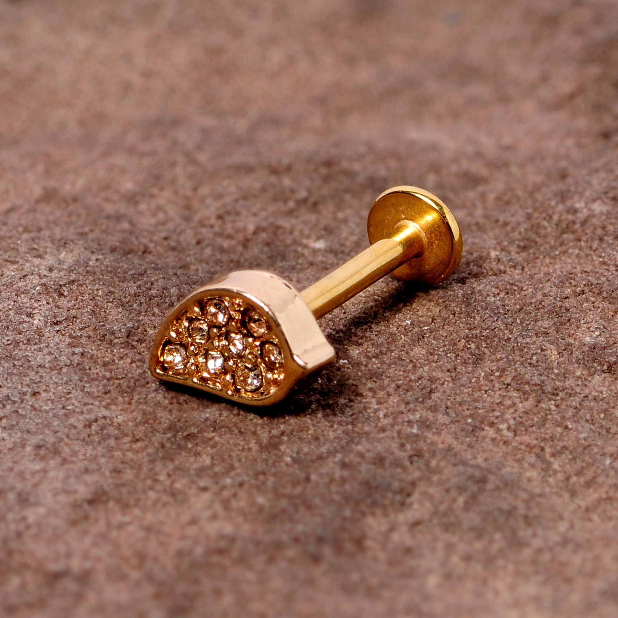 16G 5/16 Clear CZ Gem Gold Tone Swirl Labret Monroe Tragus