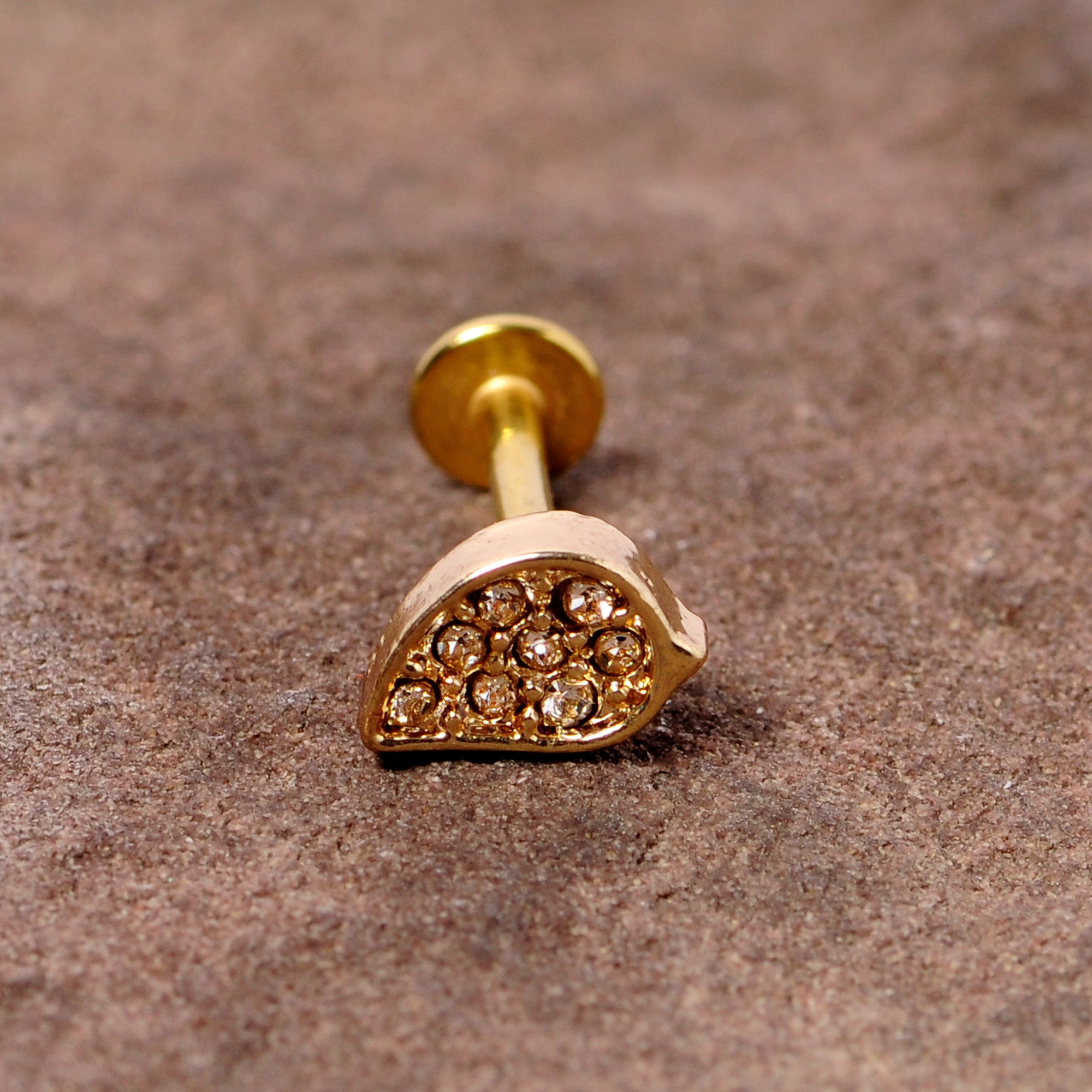 16G 5/16 Clear CZ Gem Gold Tone Swirl Labret Monroe Tragus