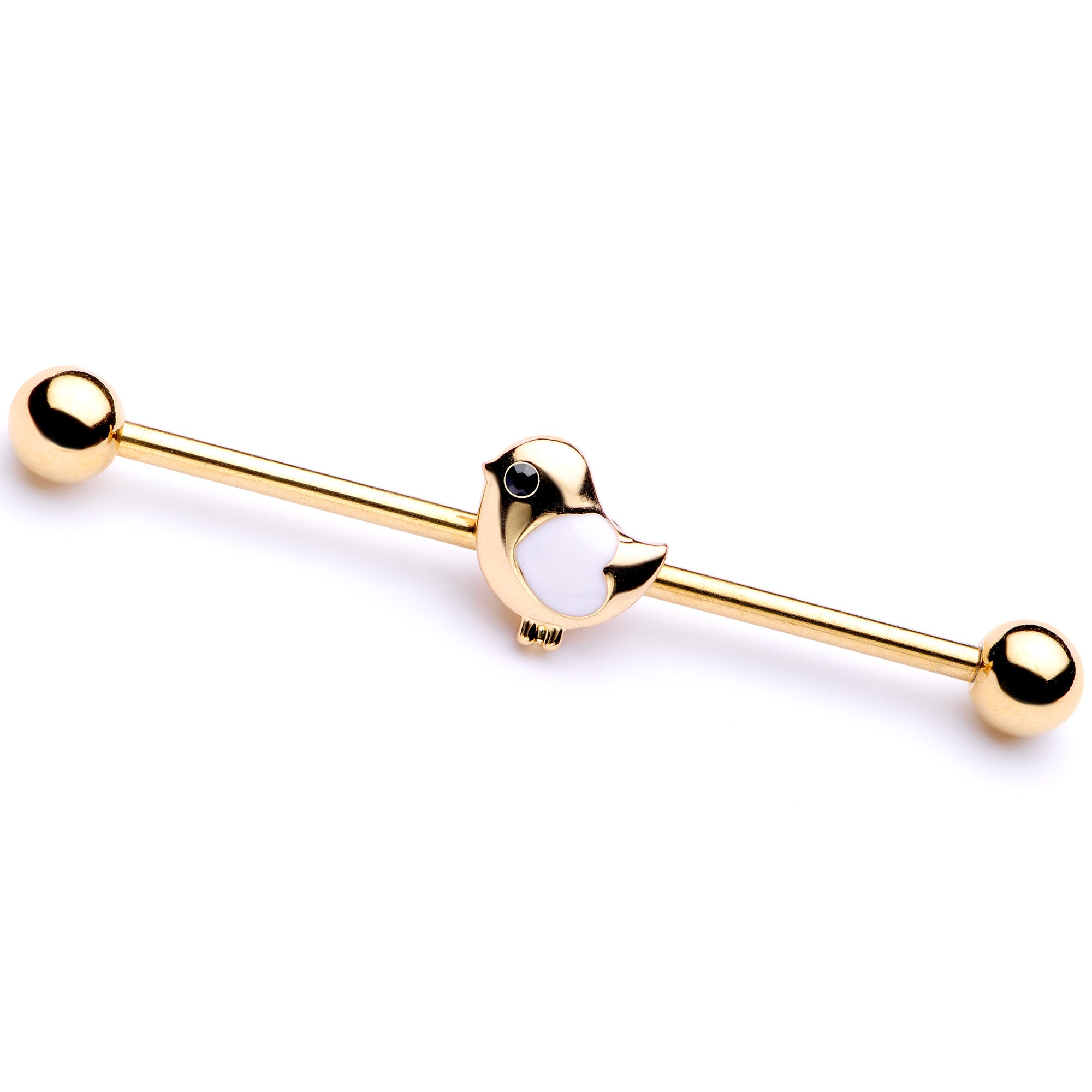 14G Black Gem Gold Tone Baby Bird Industrial Barbell 38mm