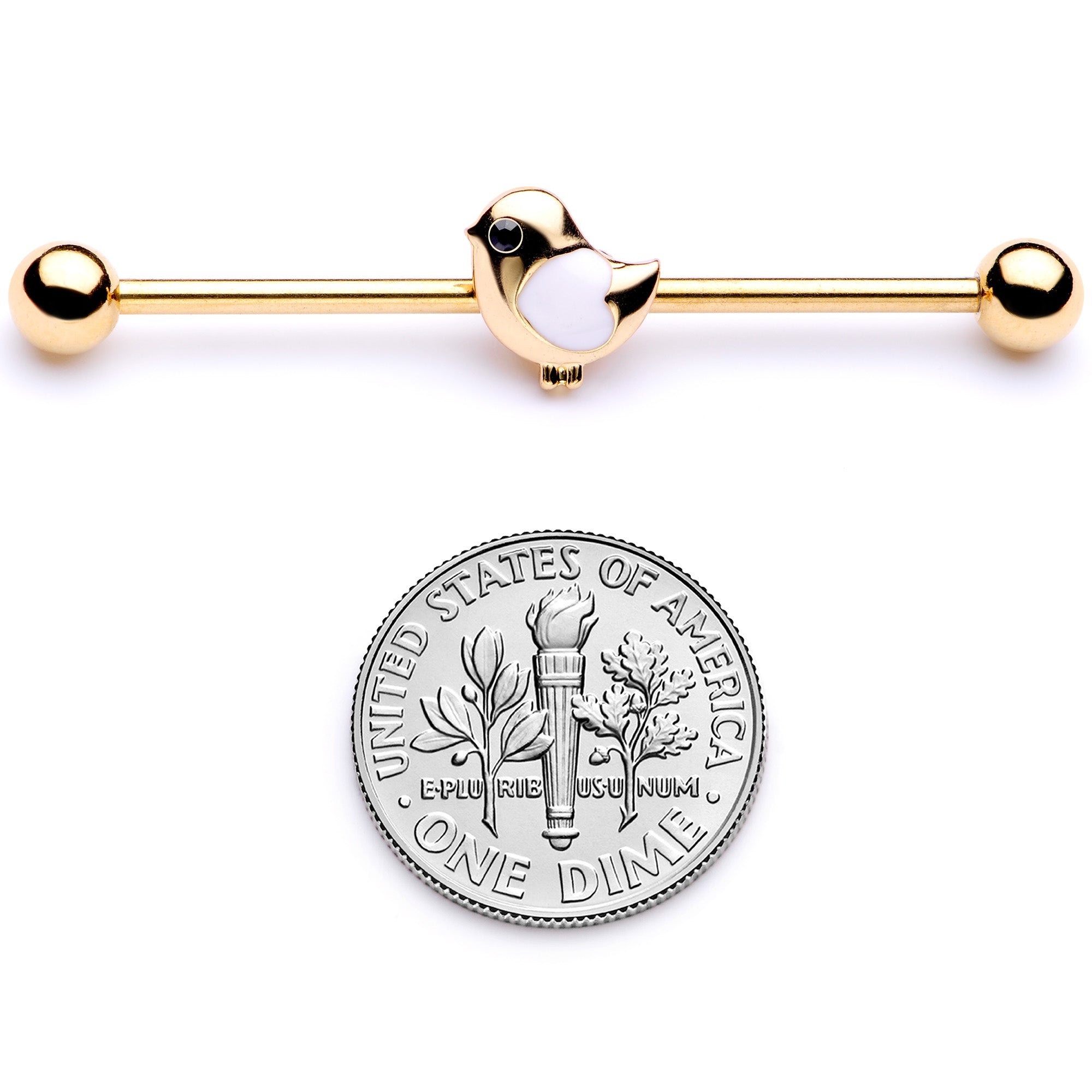 14G Black Gem Gold Tone Baby Bird Industrial Barbell 38mm