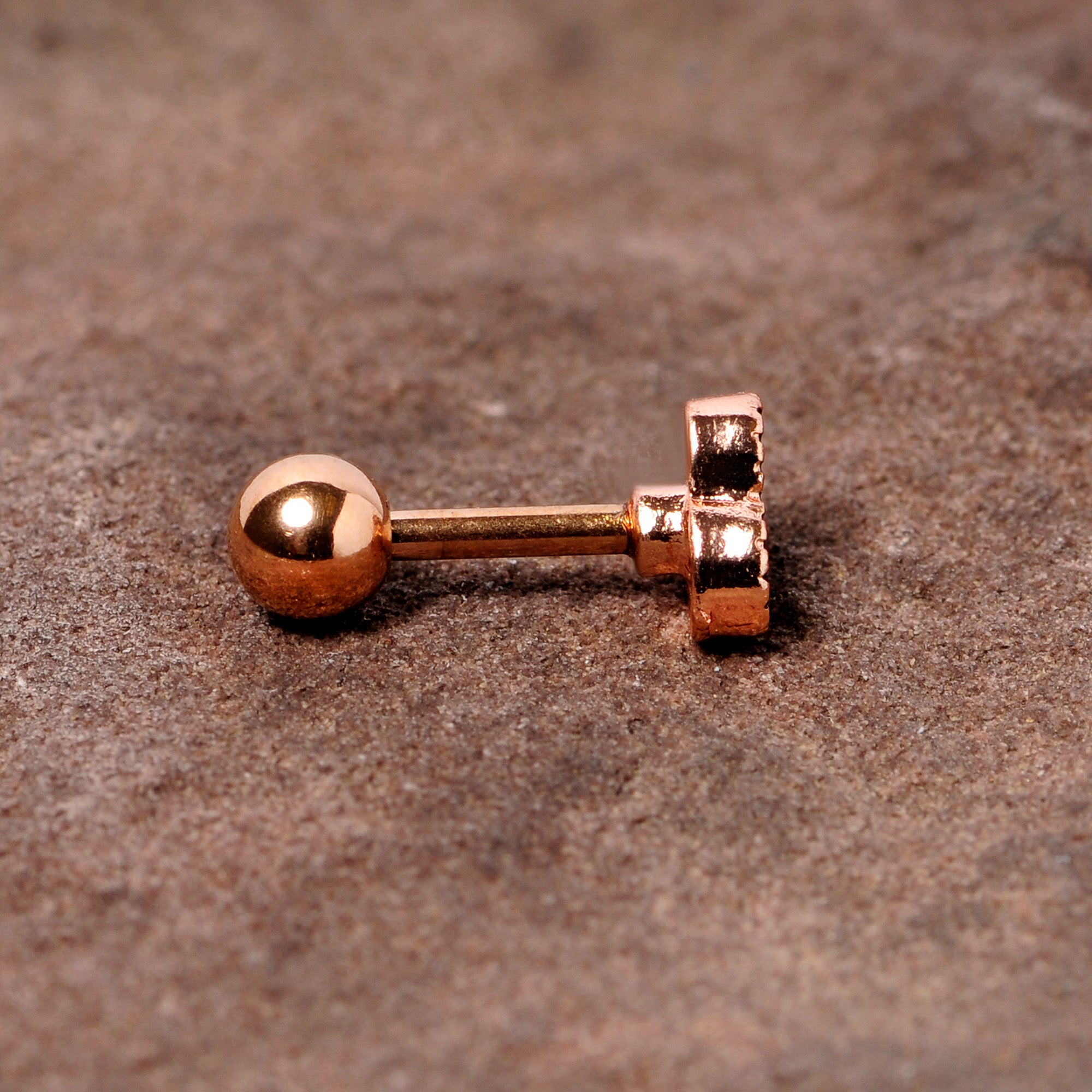 16G 1/4 Rose Gold Tone Black Heart Cartilage Tragus Earring