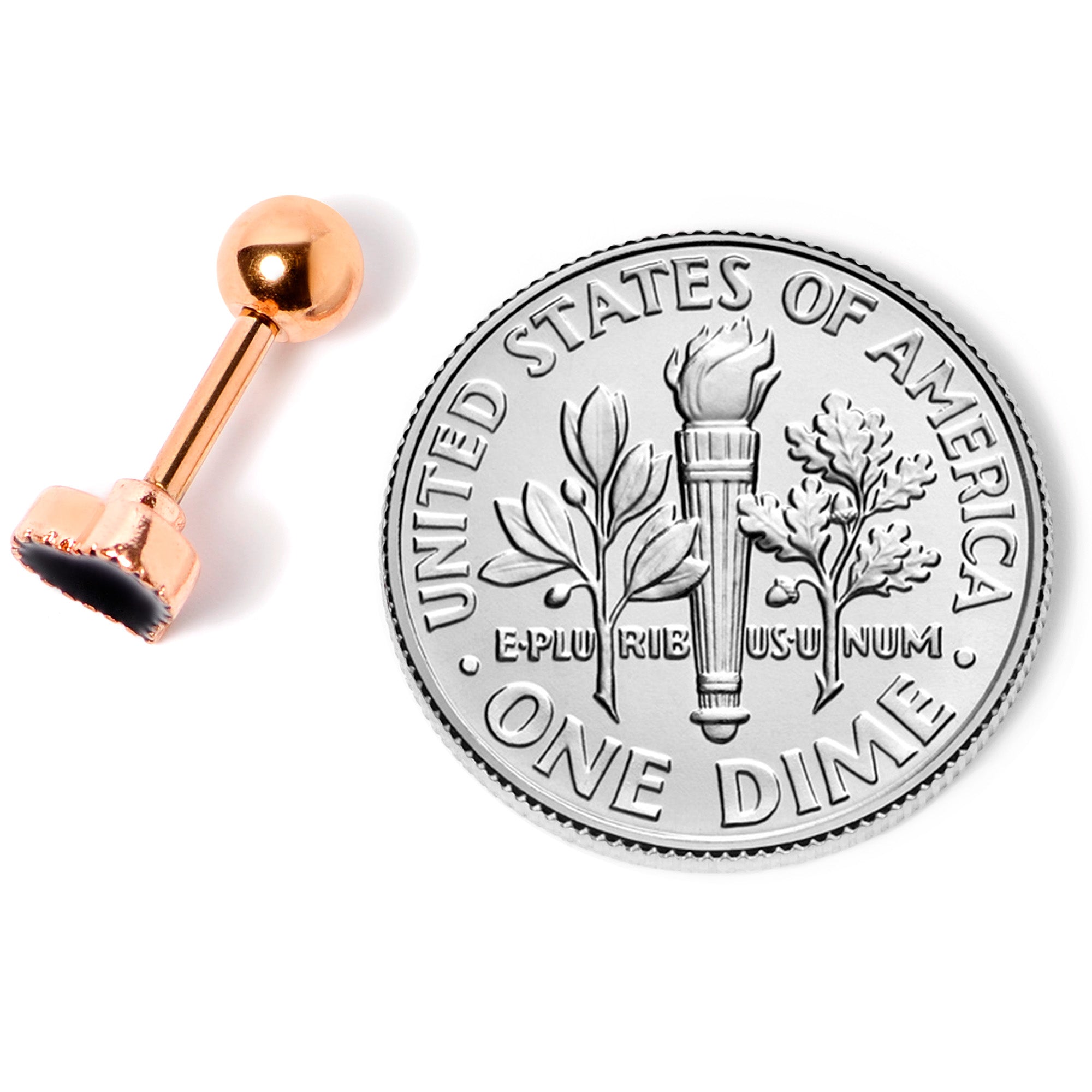 16G 1/4 Rose Gold Tone Black Heart Cartilage Tragus Earring