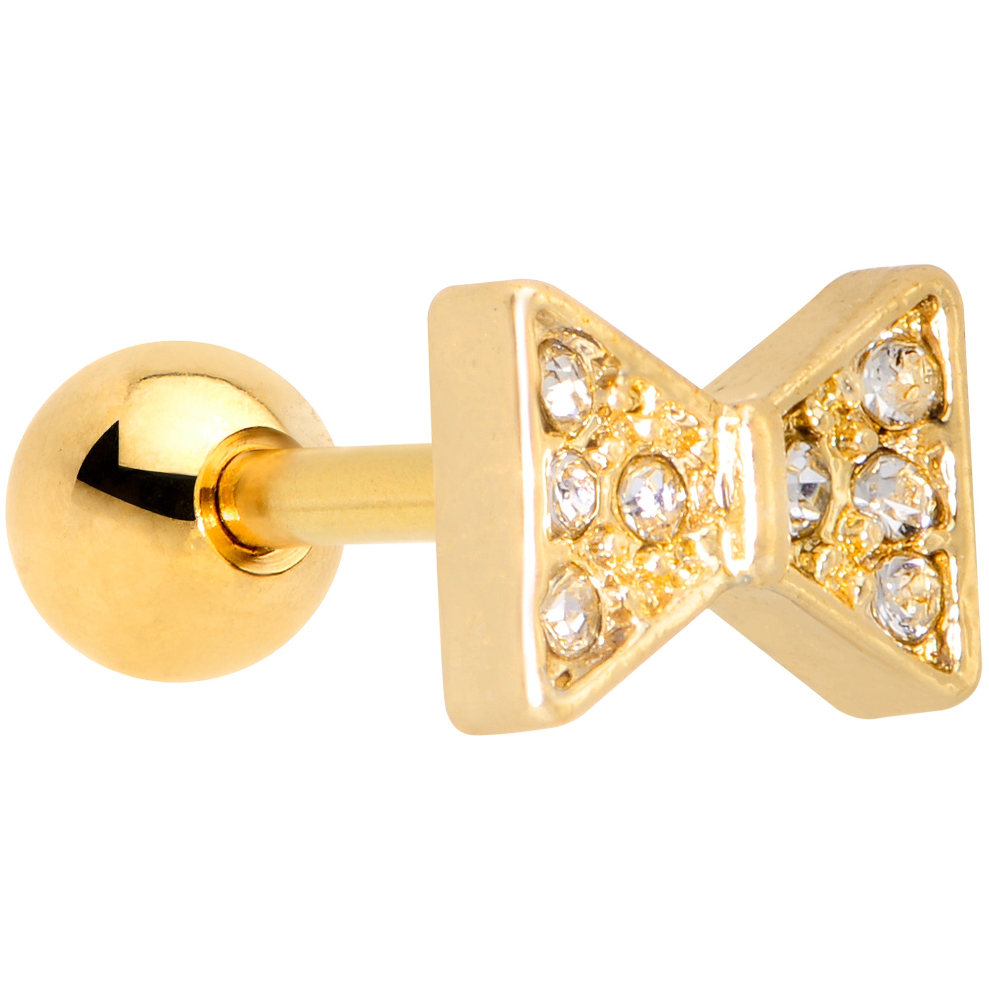 16G 1/4 Clear Gem Gold Tone Bow Tie Cartilage Tragus Earring