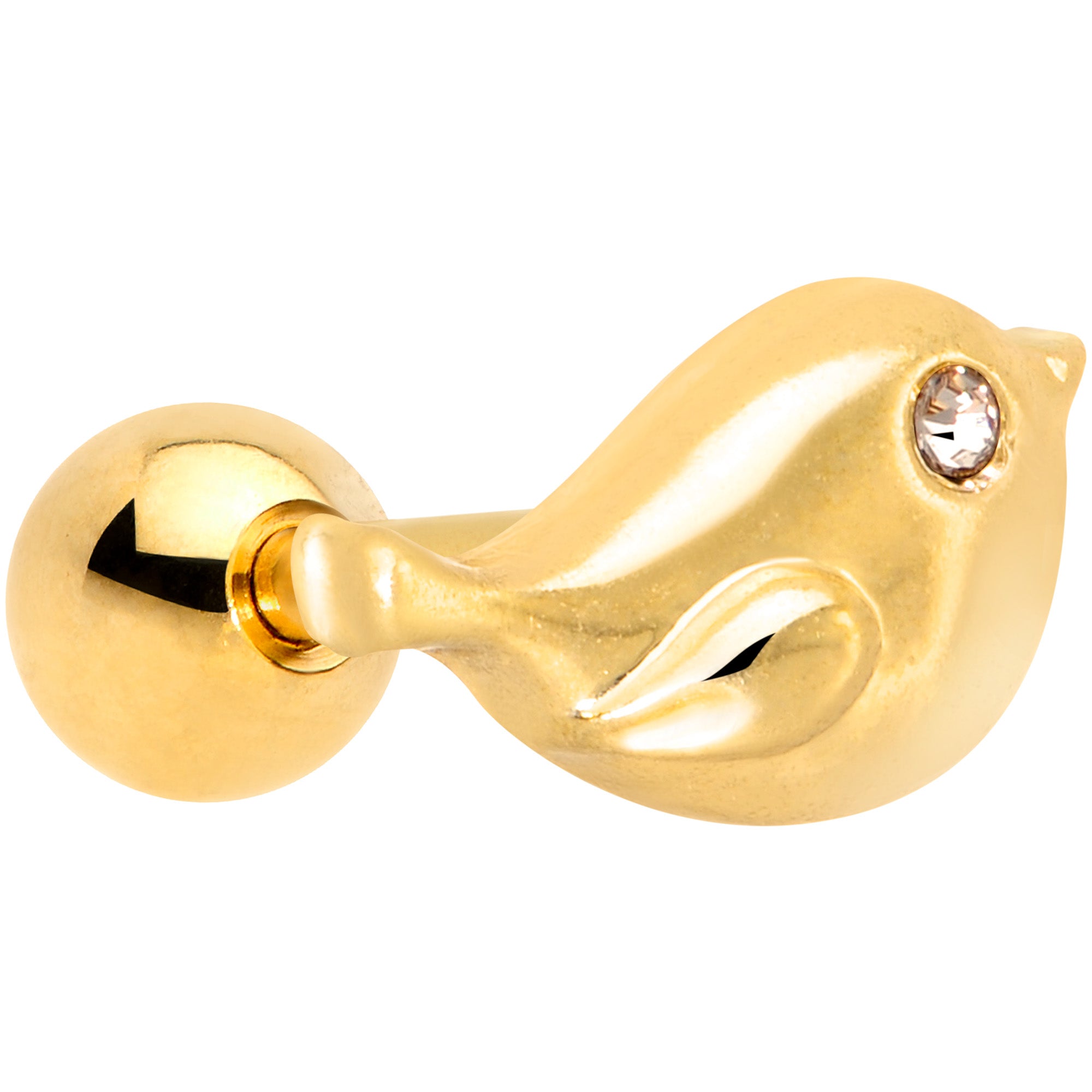 16G 1/4 Clear Gem Gold Tone Little Bird Cartilage Tragus Earring