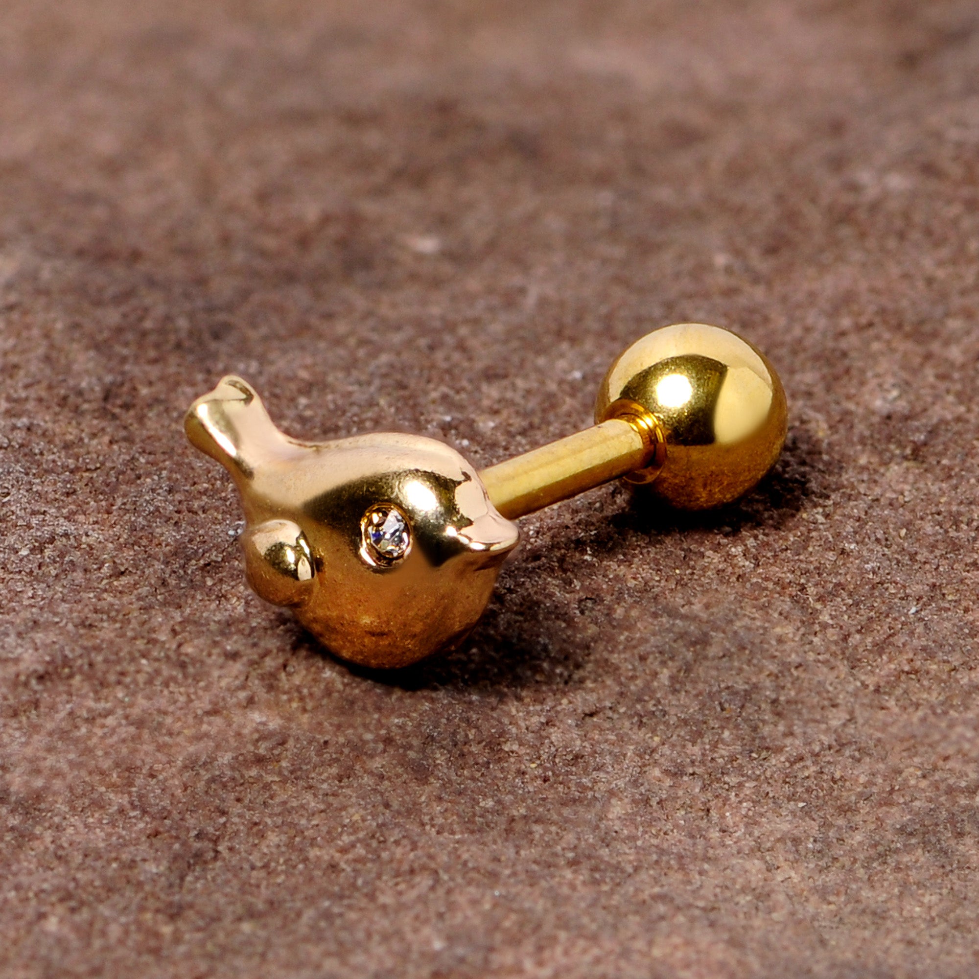 16G 1/4 Clear Gem Gold Tone Little Bird Cartilage Tragus Earring