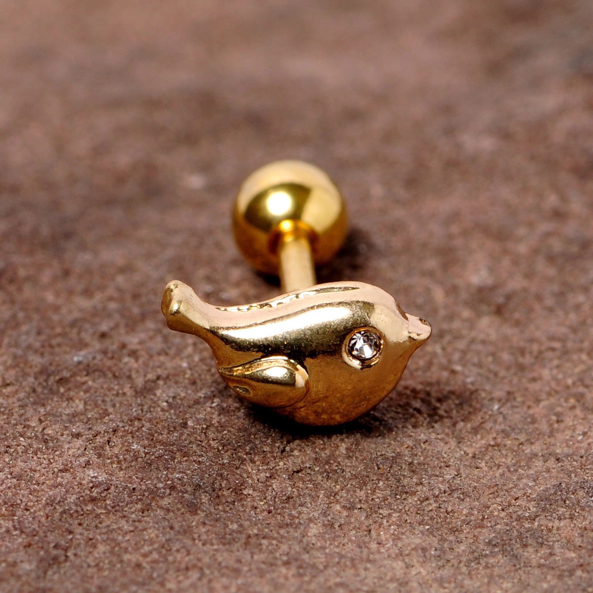 16G 1/4 Clear Gem Gold Tone Little Bird Cartilage Tragus Earring