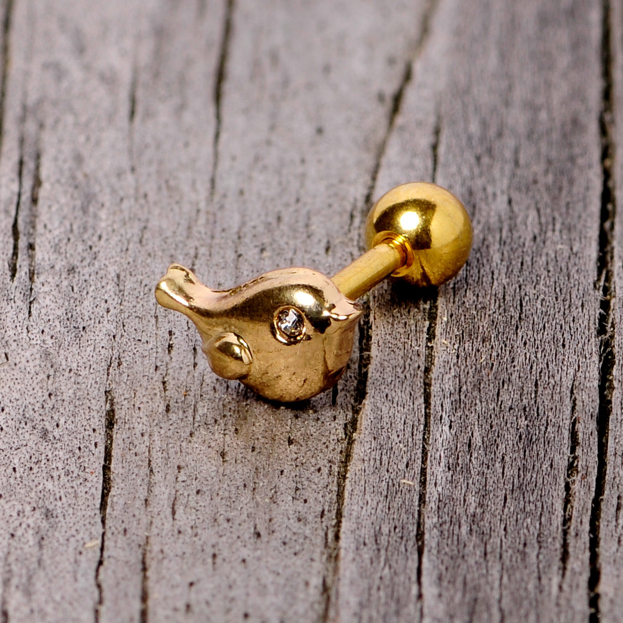 16G 1/4 Clear Gem Gold Tone Little Bird Cartilage Tragus Earring