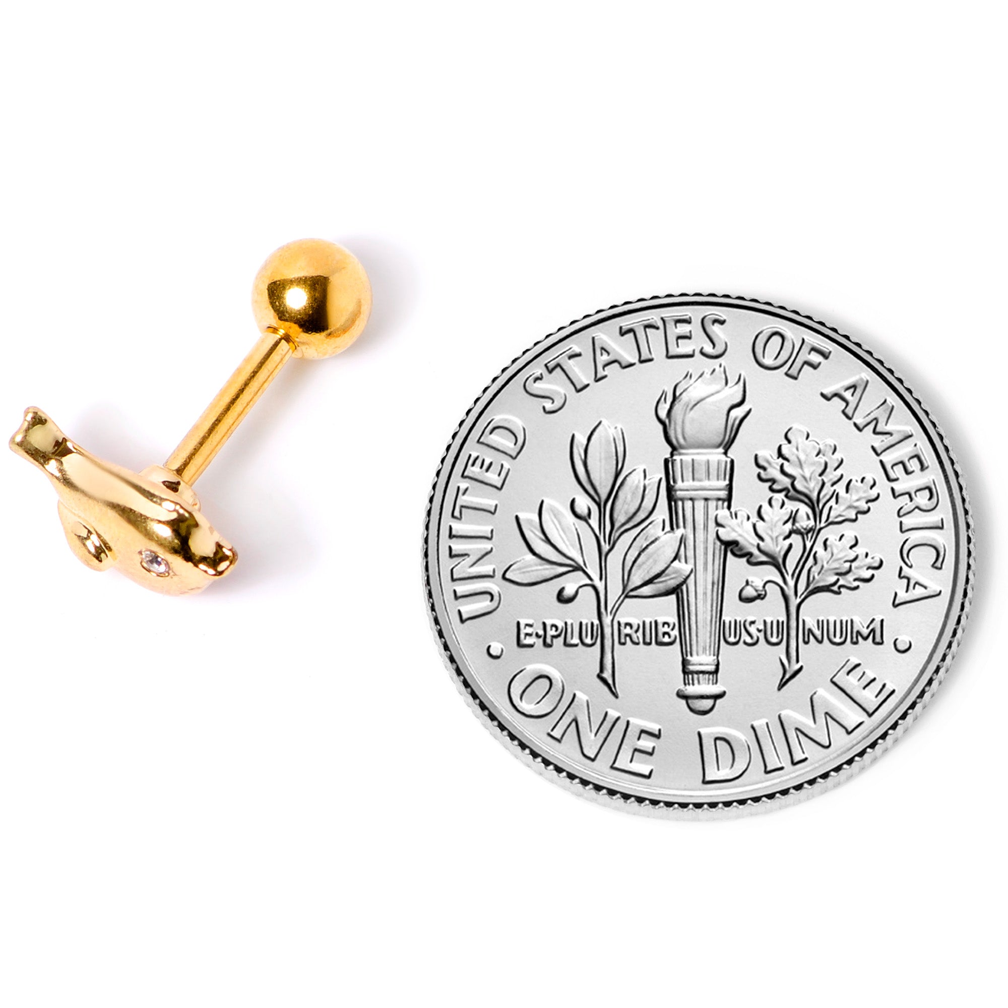 16G 1/4 Clear Gem Gold Tone Little Bird Cartilage Tragus Earring