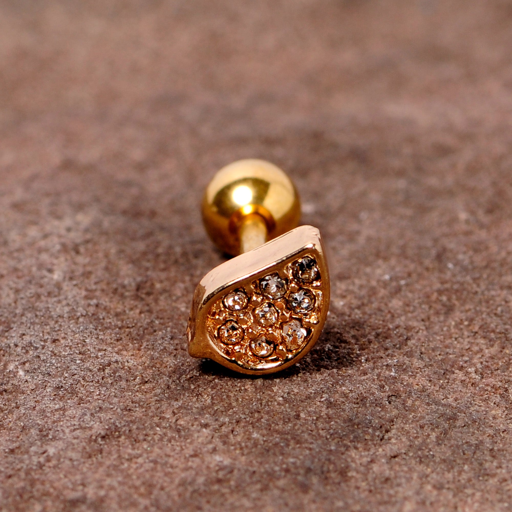 16G 1/4 Clear CZ Gem Gold Tone Swirl Cartilage Tragus Earring