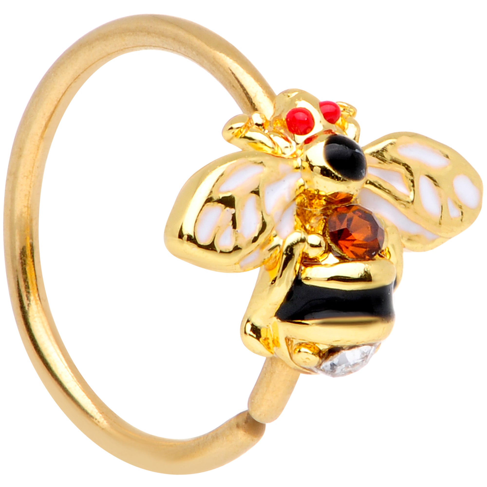 20G 5/16 Clear Yellow Gem Gold Tone Bee Nose Hoop