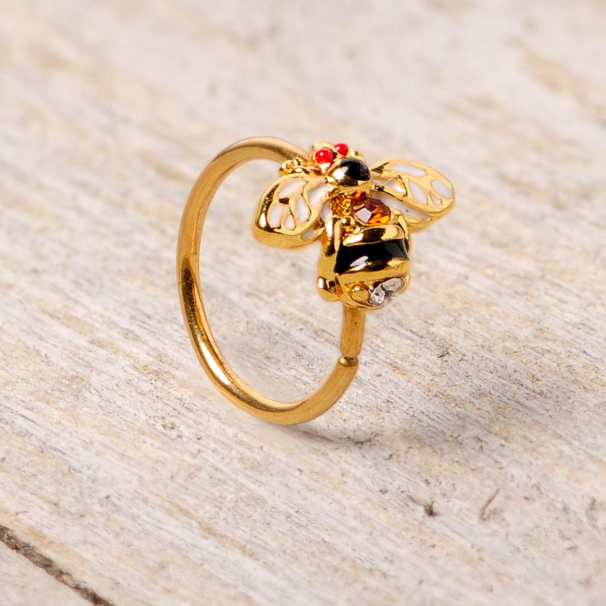 20G 5/16 Clear Yellow Gem Gold Tone Bee Nose Hoop