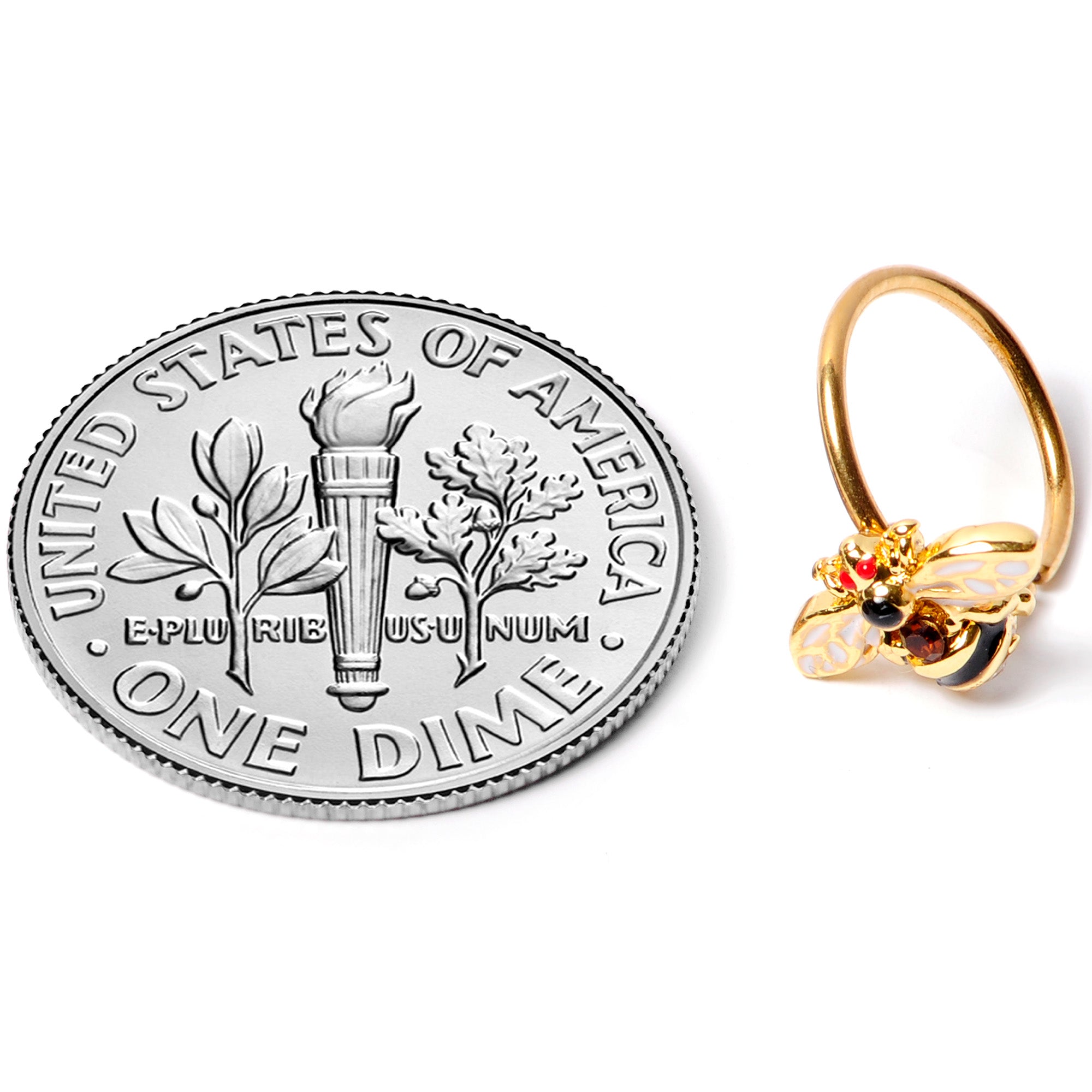 20G 5/16 Clear Yellow Gem Gold Tone Bee Nose Hoop