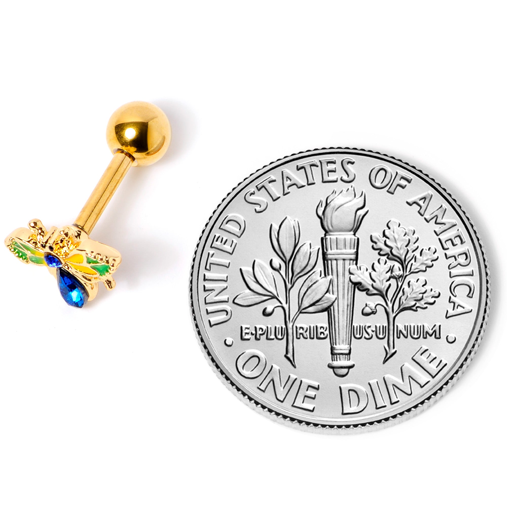 16G 1/4 Blue Gem Gold Tone Colorful Bee Cartilage Tragus Earring