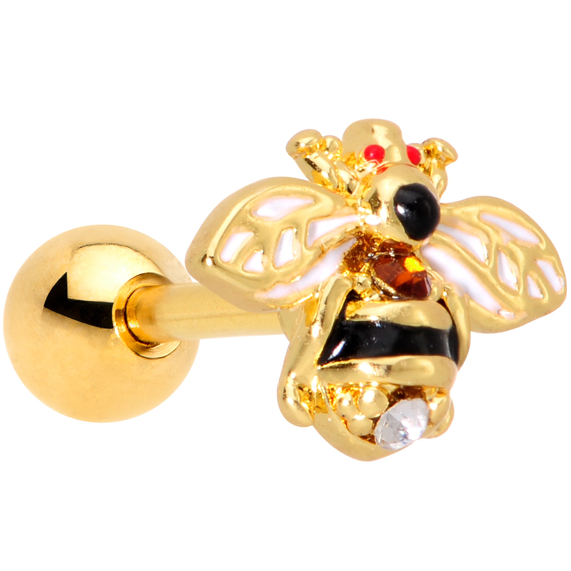 16G 1/4 Clear Black Gem Gold Tone Honey Bee Cartilage Tragus