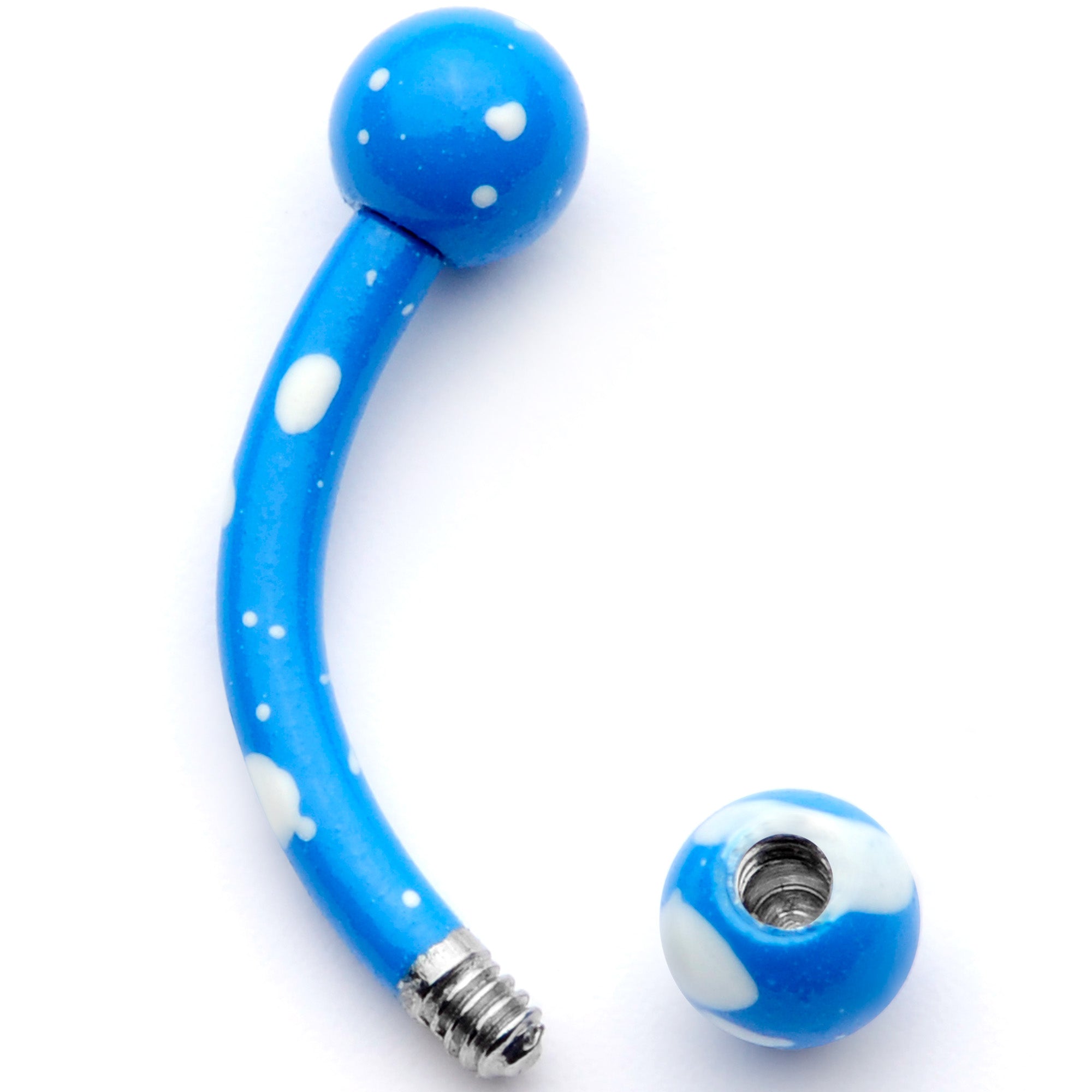 16G 5/16 Blue White Glow in the Dark Curved Eyebrow Ring