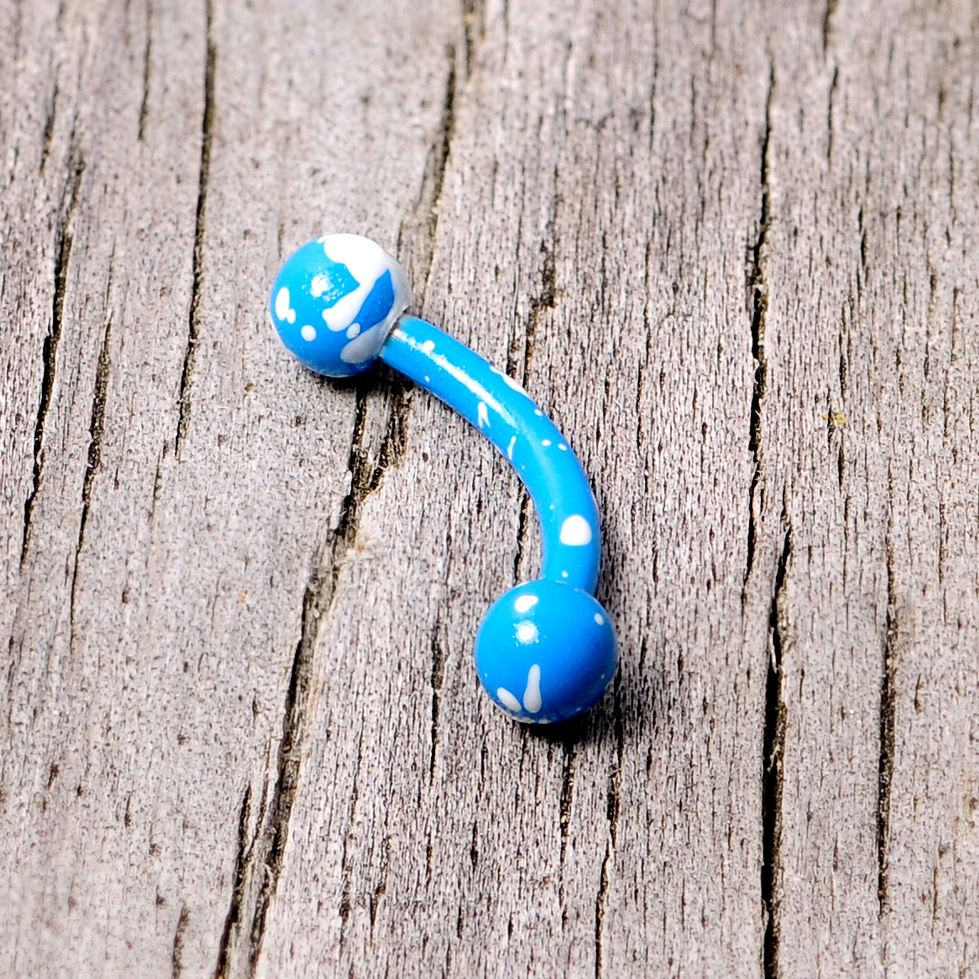 16G 5/16 Blue White Glow in the Dark Curved Eyebrow Ring