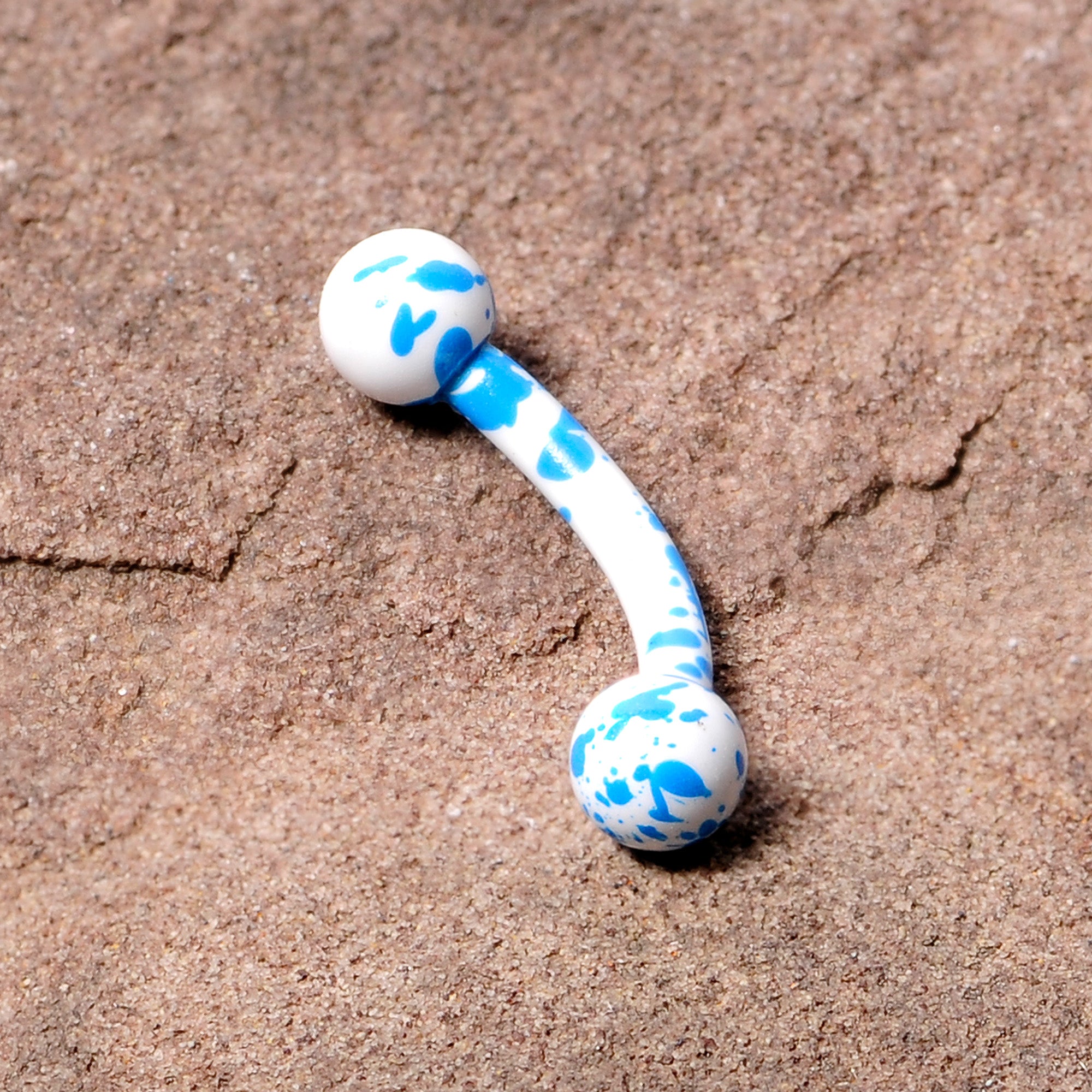 16G 5/16 White Blue Glow in the Dark Curved Eyebrow Ring