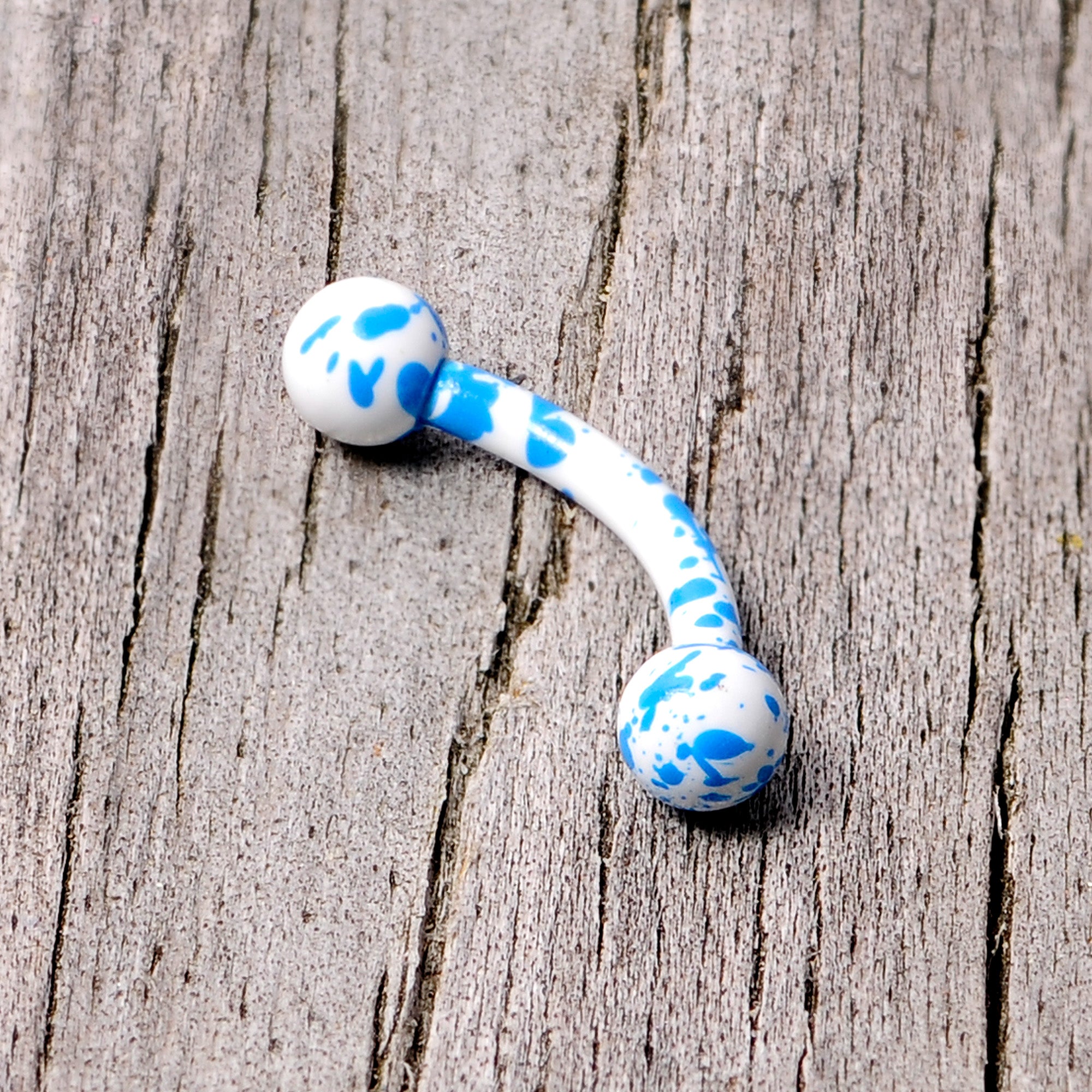 16G 5/16 White Blue Glow in the Dark Curved Eyebrow Ring