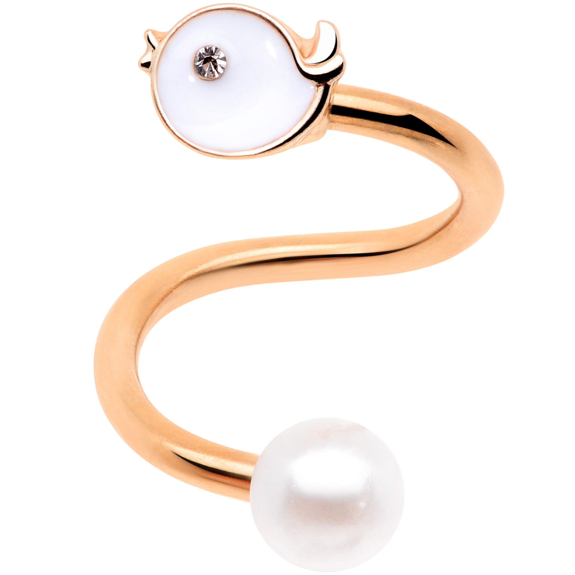 14G 3/8 Clear Gem Rose Gold Tone Bird Spiral Twister Belly Ring
