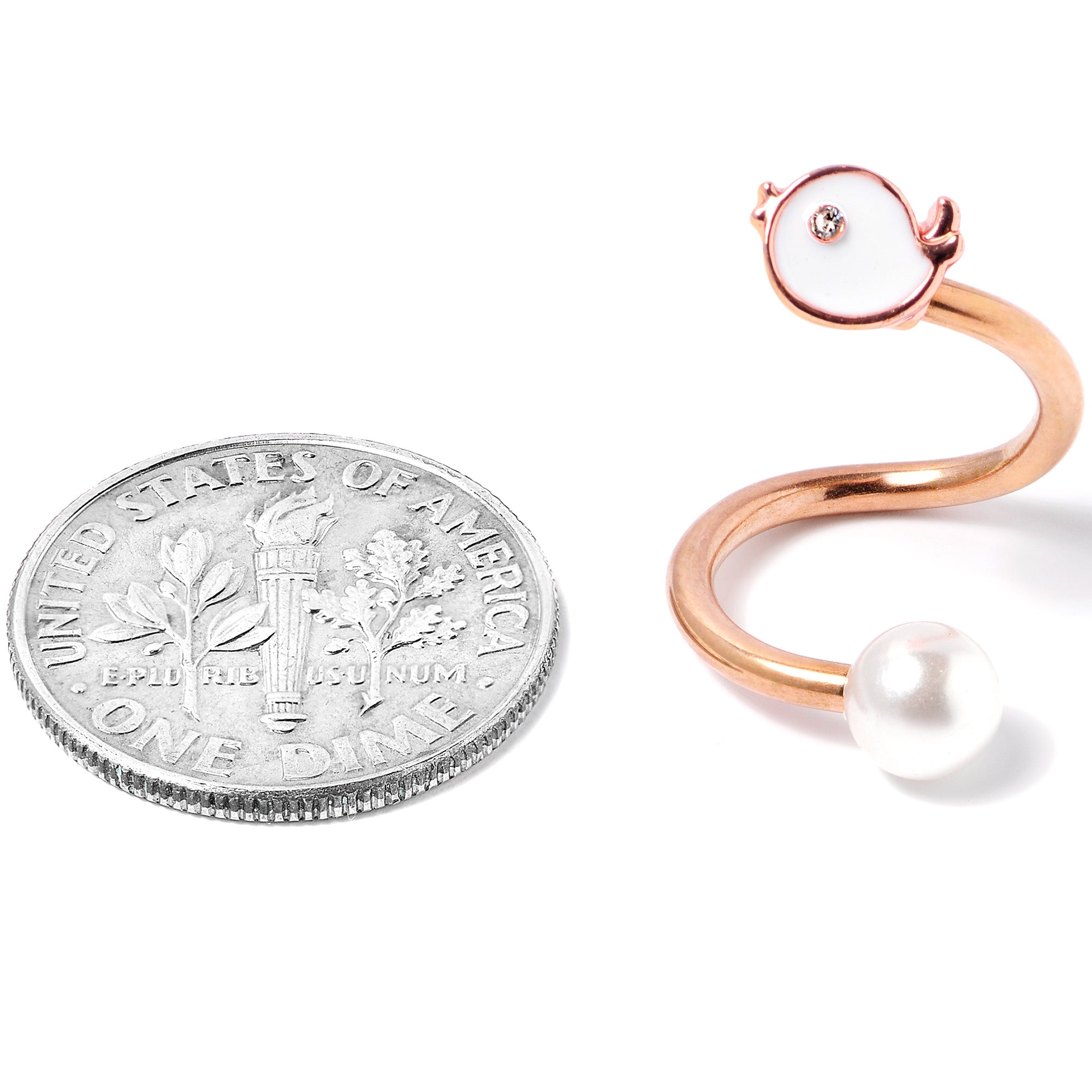 14G 3/8 Clear Gem Rose Gold Tone Bird Spiral Twister Belly Ring