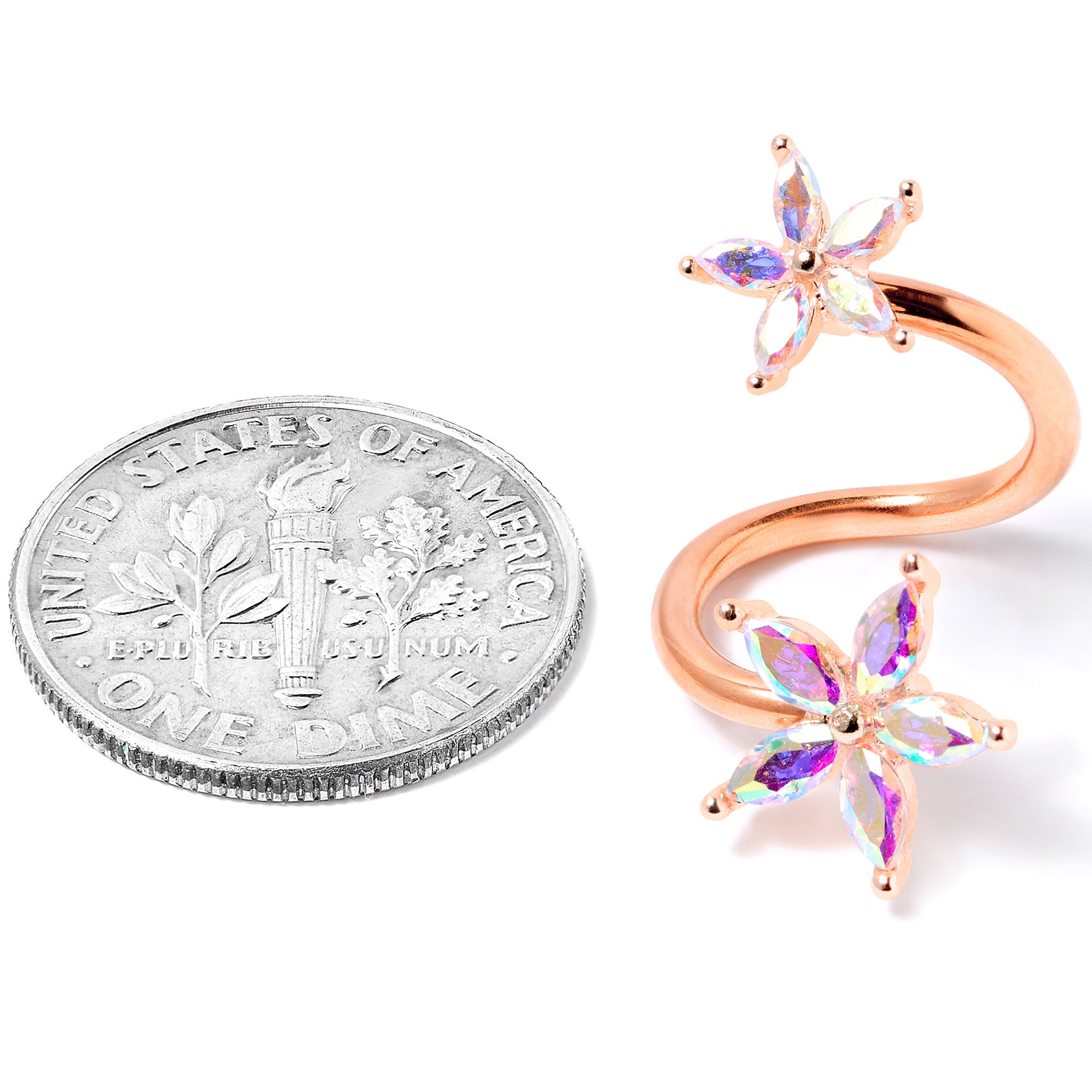 14G Aurora Gem Rose Gold Tone Star Flower Spiral Twister Ring