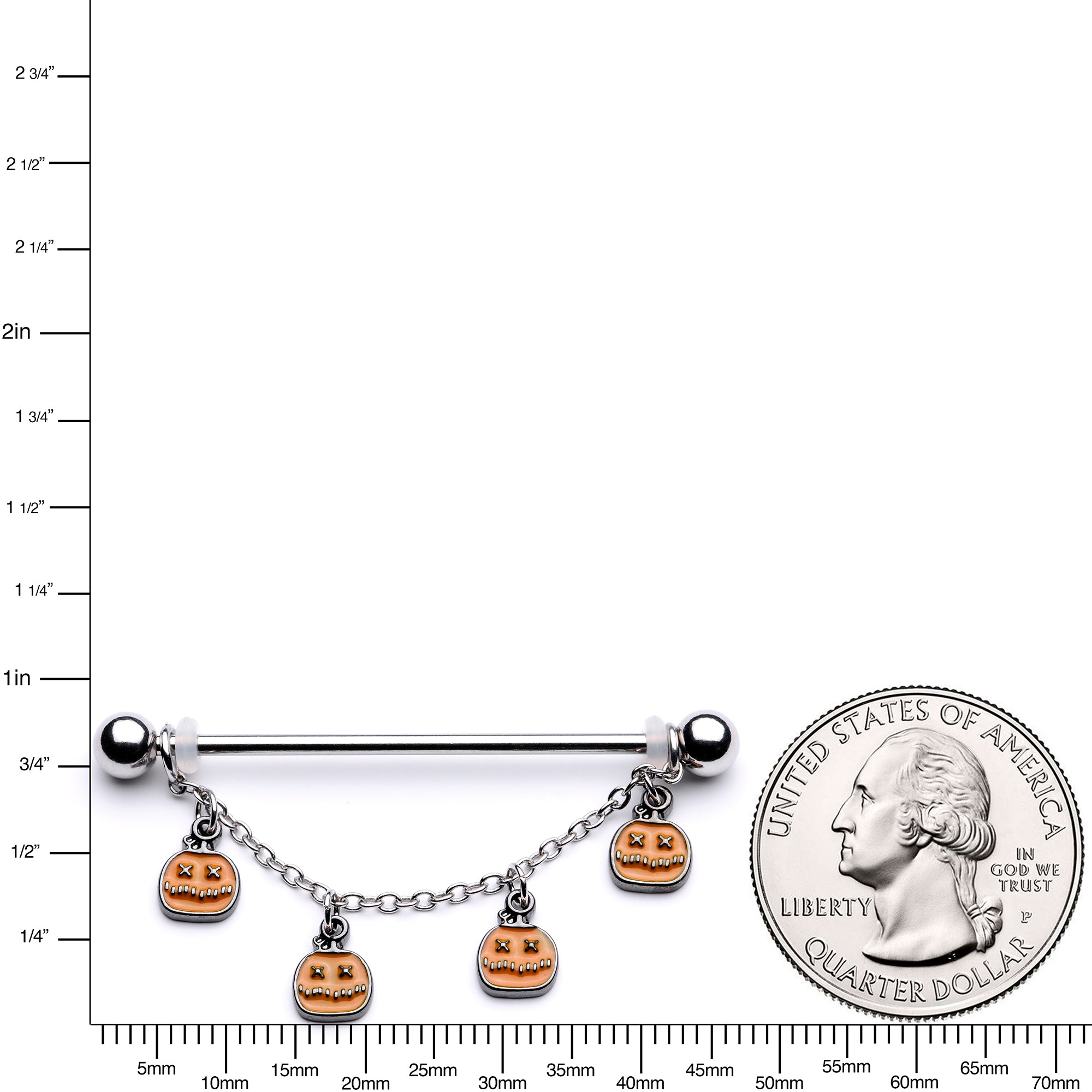 14G Pumpkin Patch Halloween Chain Dangle Industrial Barbell 38mm