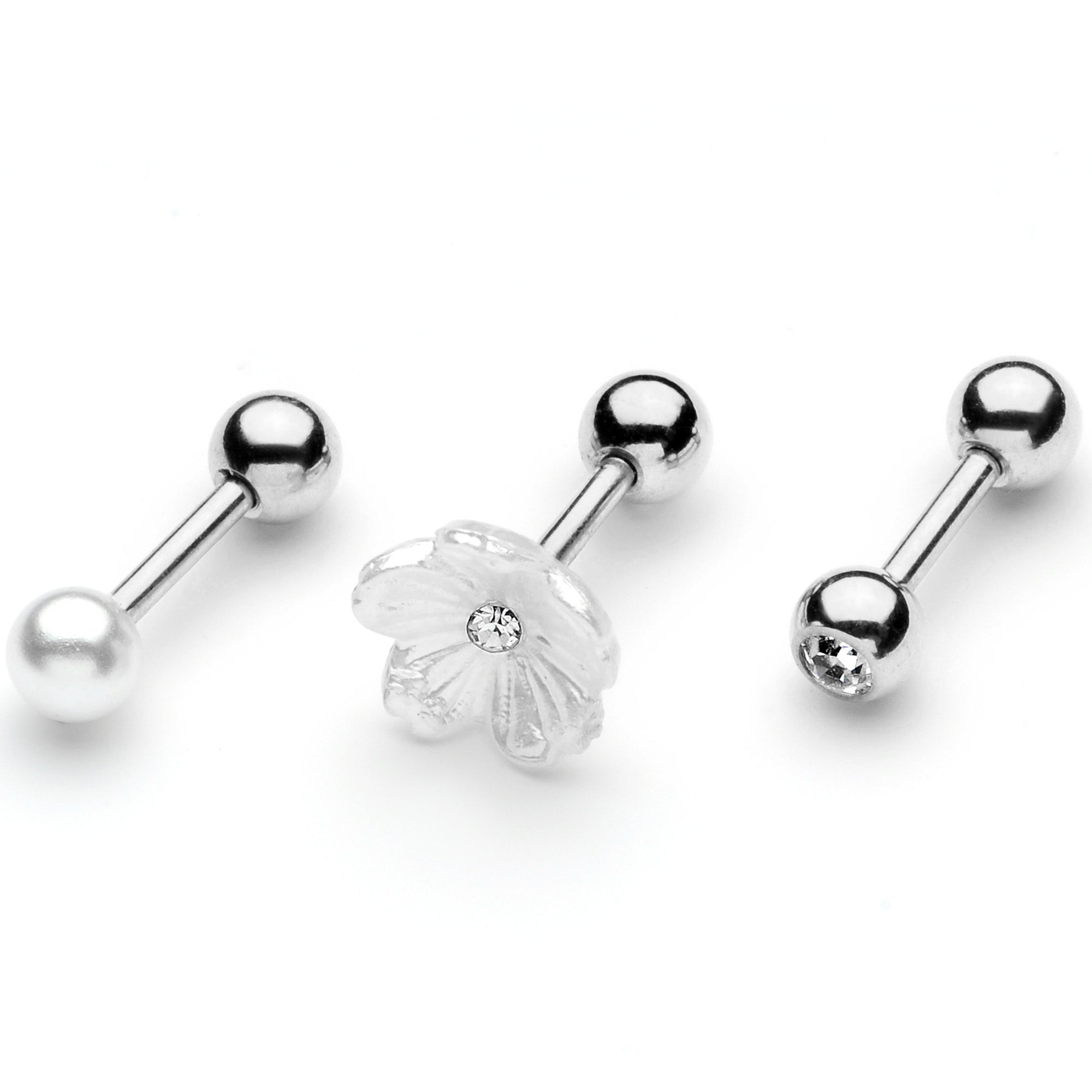 16G 1/4 Clear Gem Flower Cartilage Tragus Set of 3