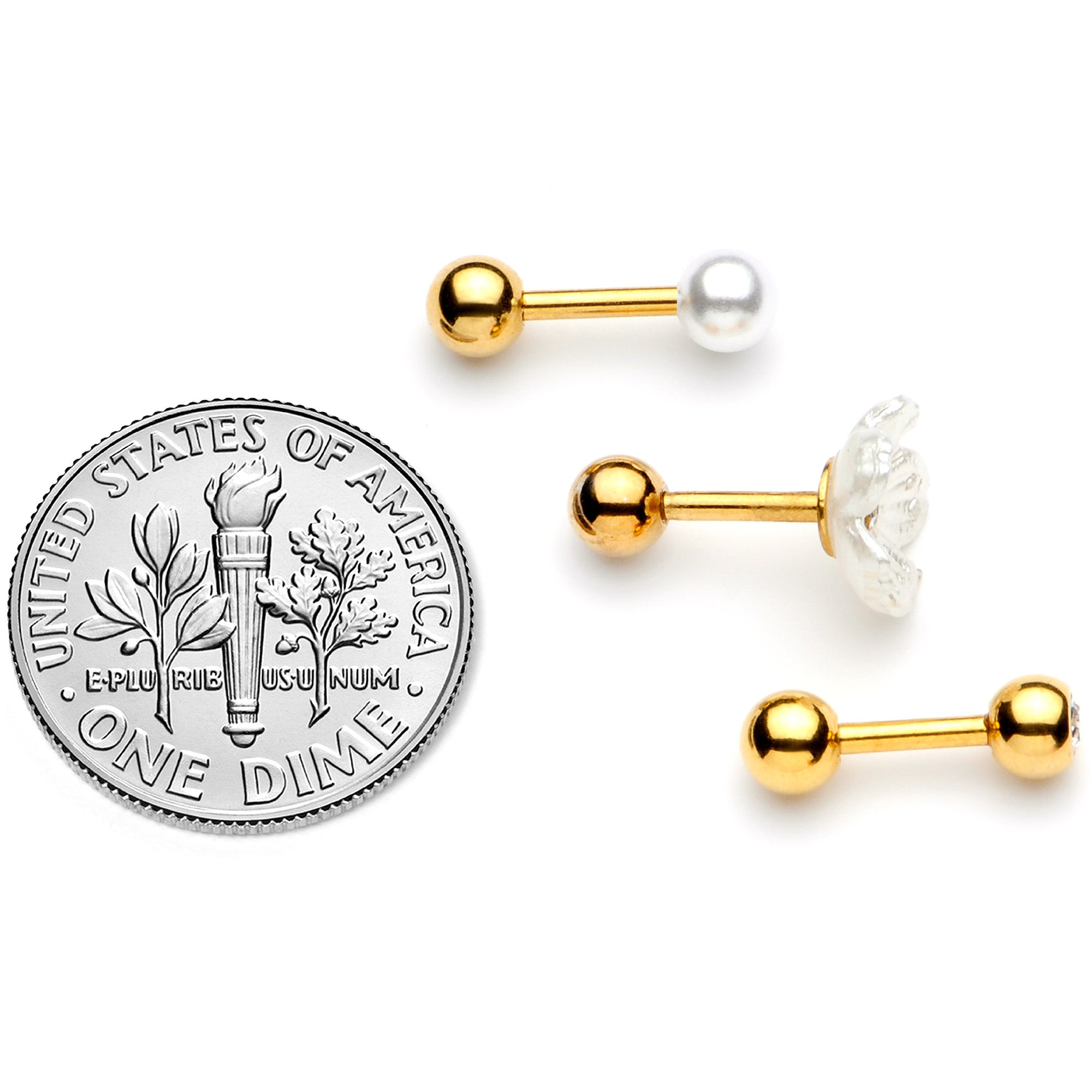 16G 1/4 Faux Pearl Gold Tone Flower Cartilage Tragus Set of 3