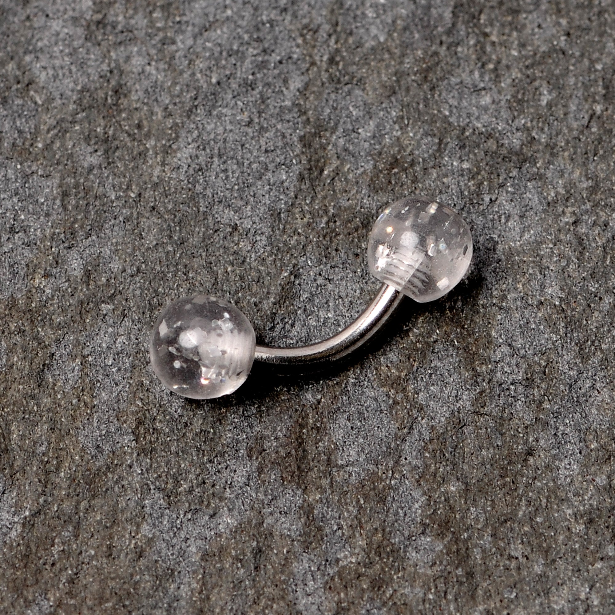 16G 1/4 Clear Speckled Acrylic Ends Curved Barbell