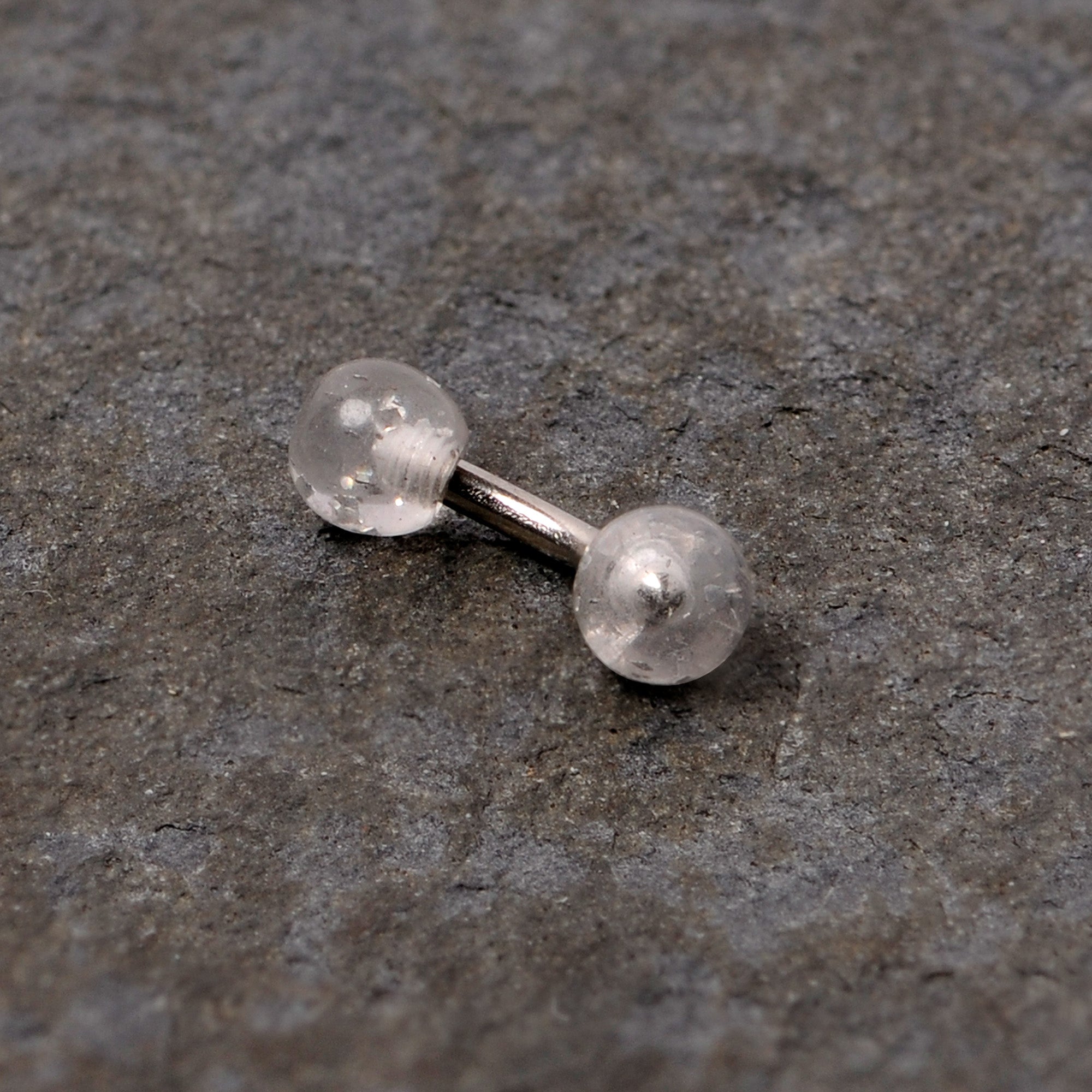 16G 1/4 Clear Speckled Acrylic Ends Curved Barbell