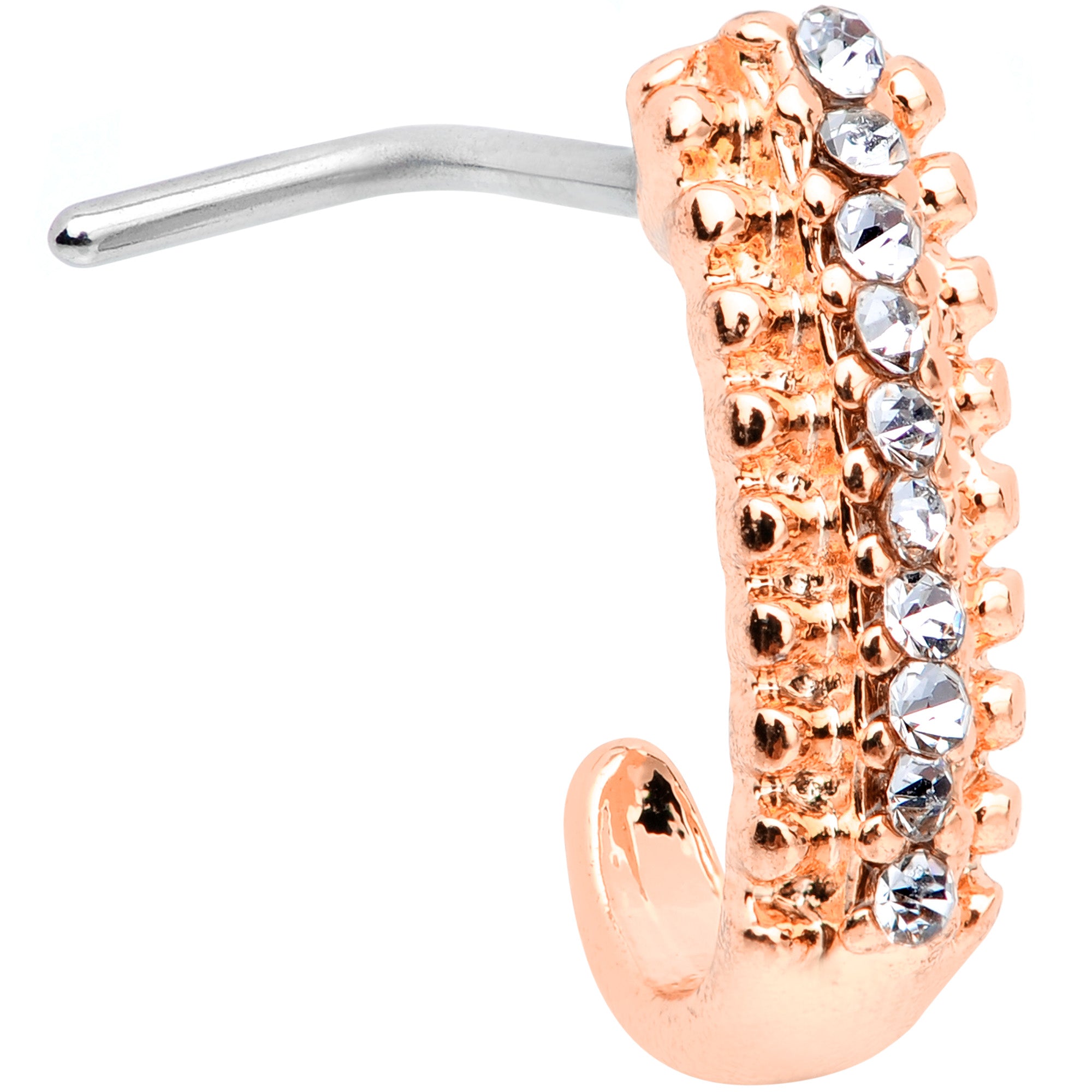20G 5/16 Rose Gold Tone Texture Faux Hoop L Shaped Nose Ring