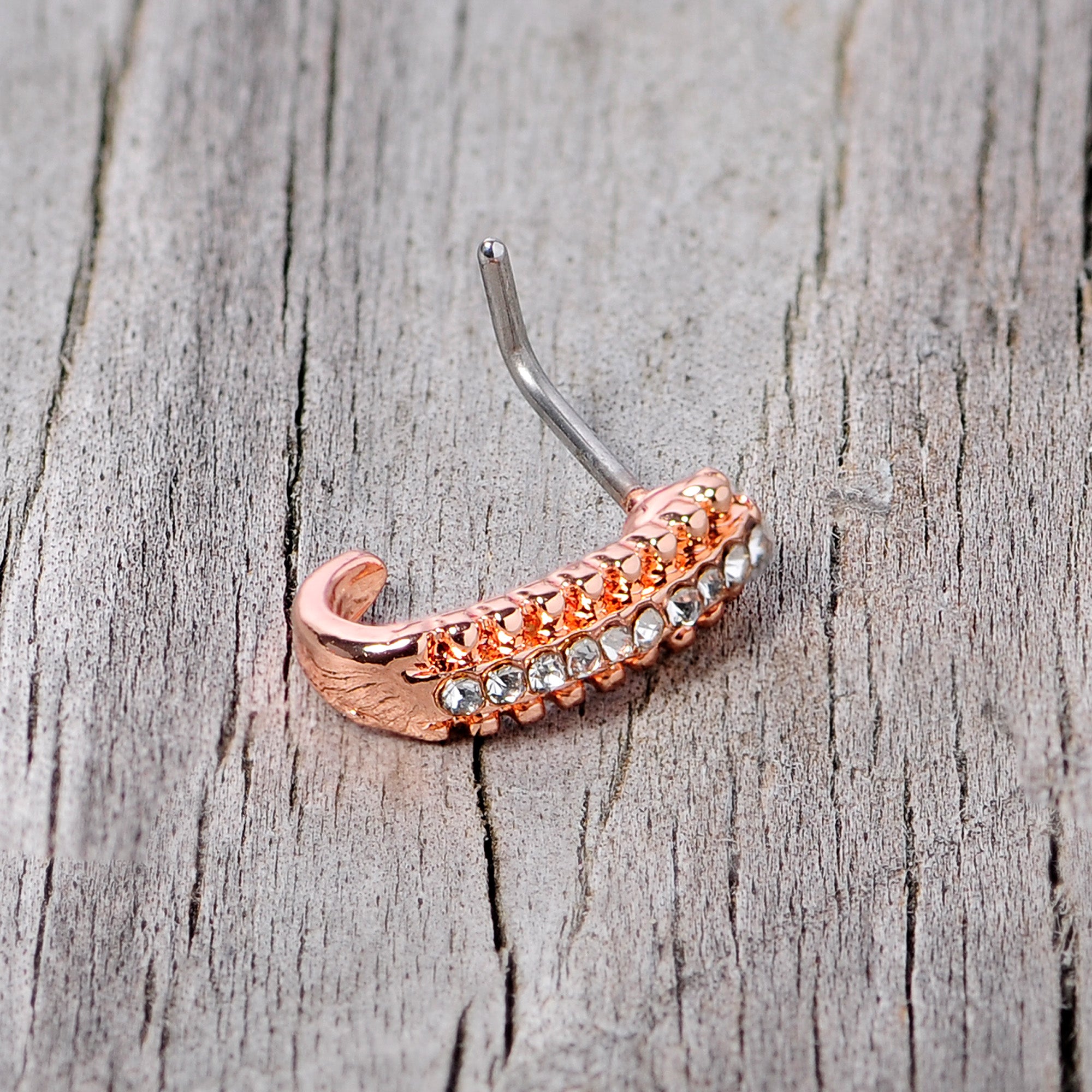 20G 5/16 Rose Gold Tone Texture Faux Hoop L Shaped Nose Ring