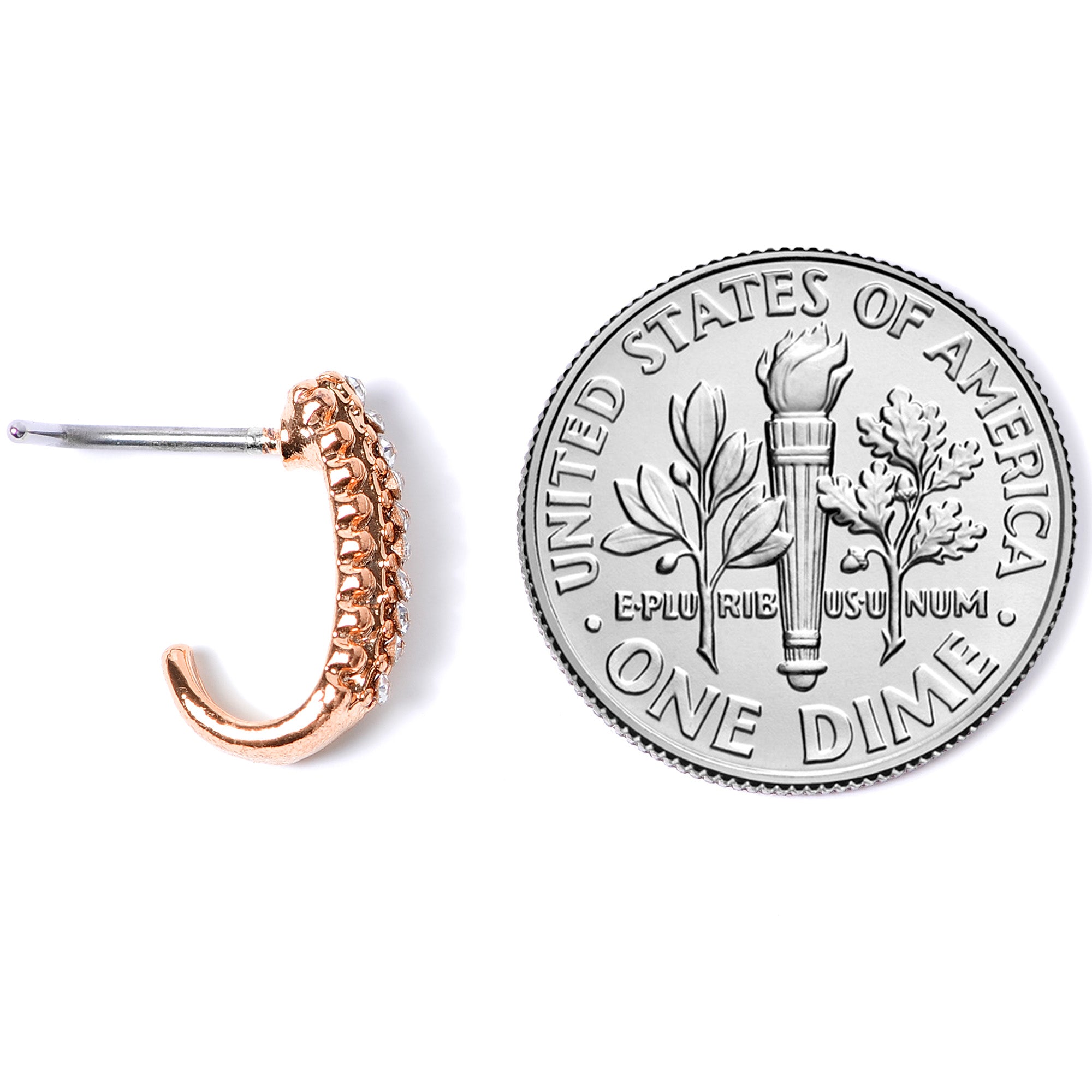 20G 5/16 Rose Gold Tone Texture Faux Hoop L Shaped Nose Ring