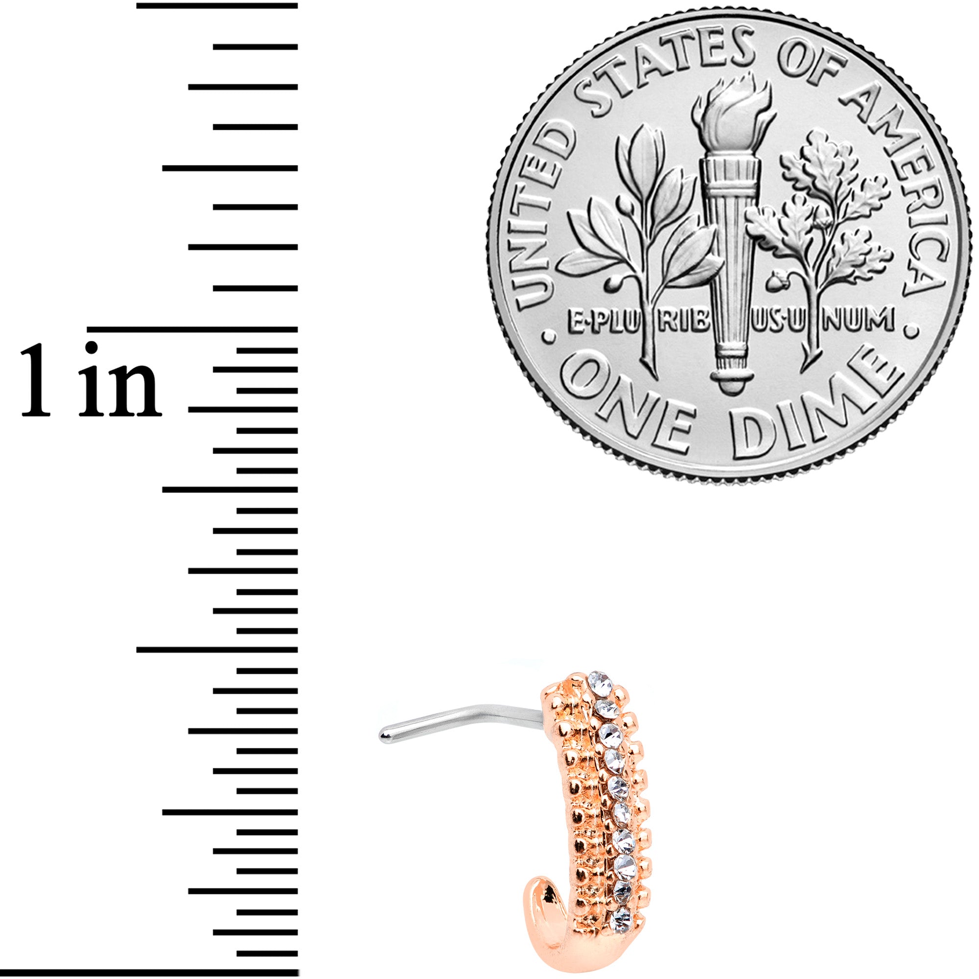 20G 5/16 Rose Gold Tone Texture Faux Hoop L Shaped Nose Ring