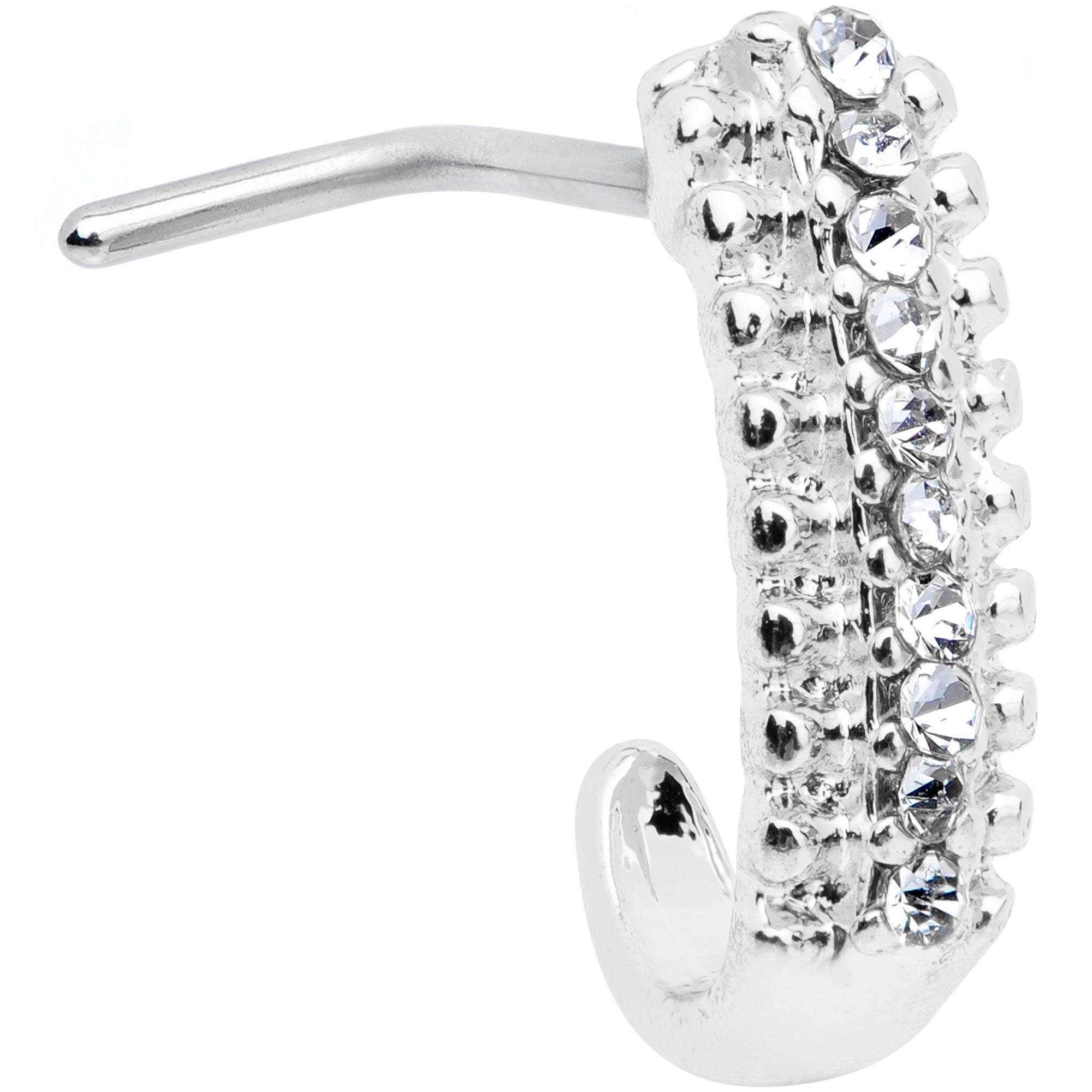 20G 5/16 Clear Gem Texture Faux Hoop L Shaped Nose Ring