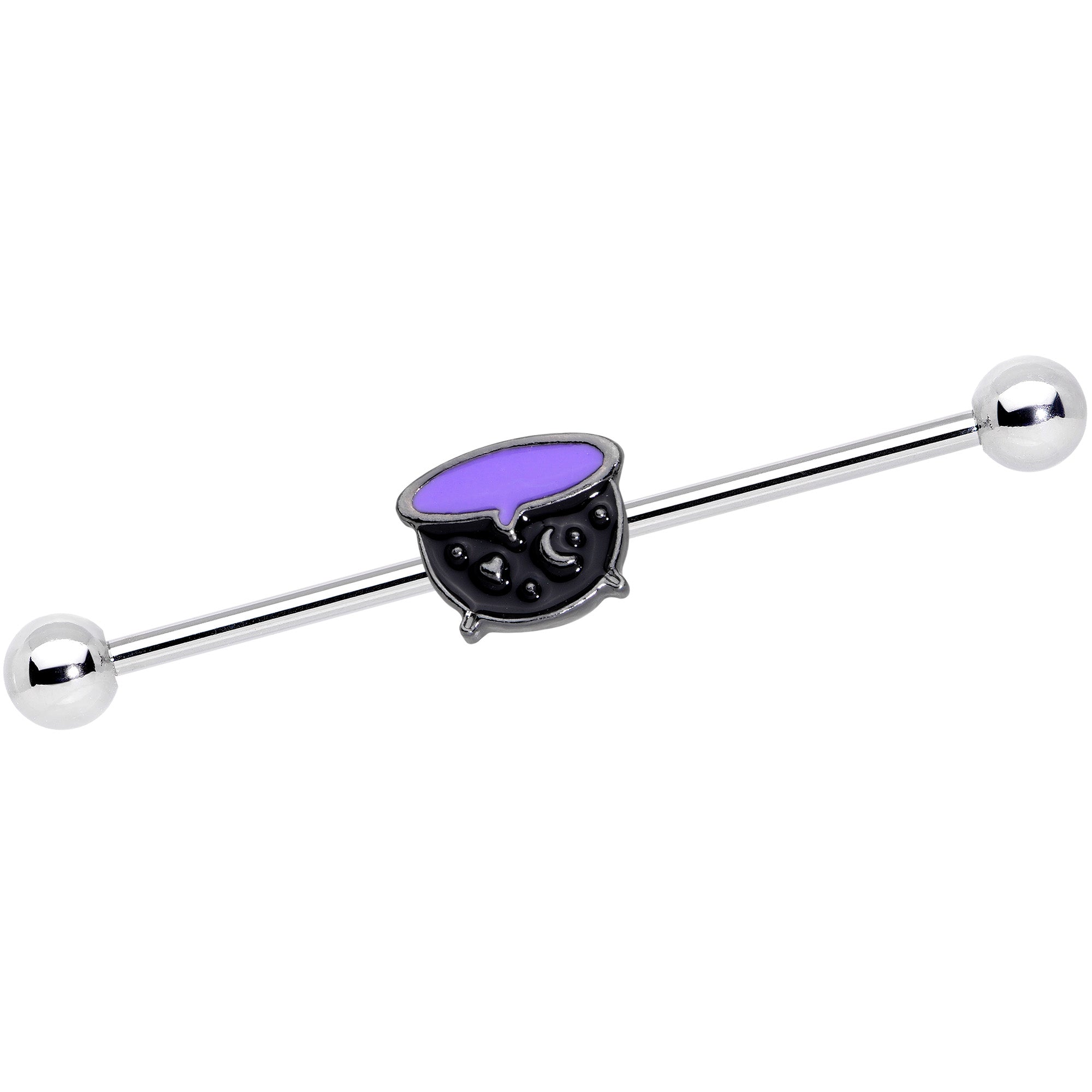 14G Black Purple Witch Cauldron Halloween Industrial Barbell 38mm