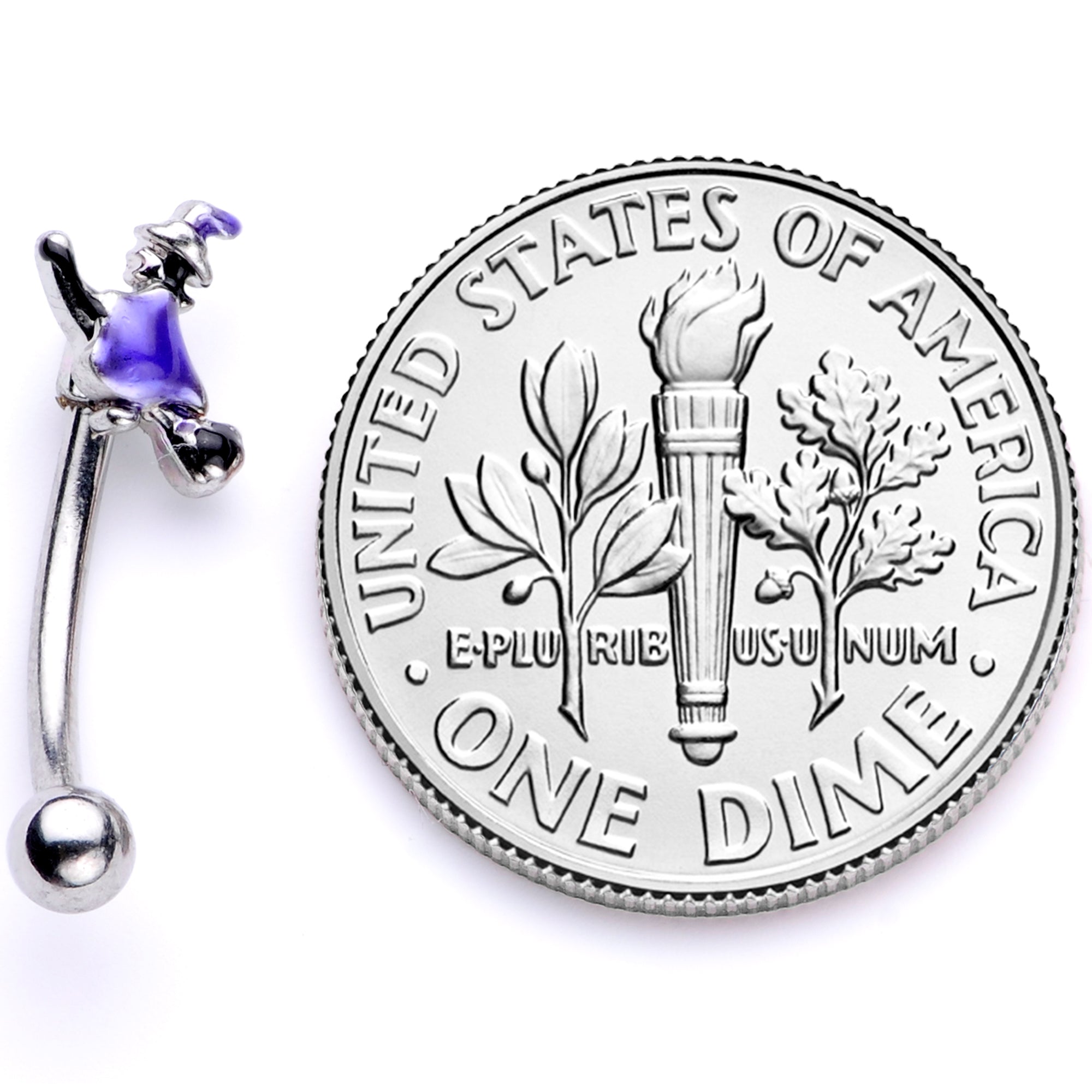 16G 5/16 Blue Spooky Witch Halloween Curved Eyebrow Ring