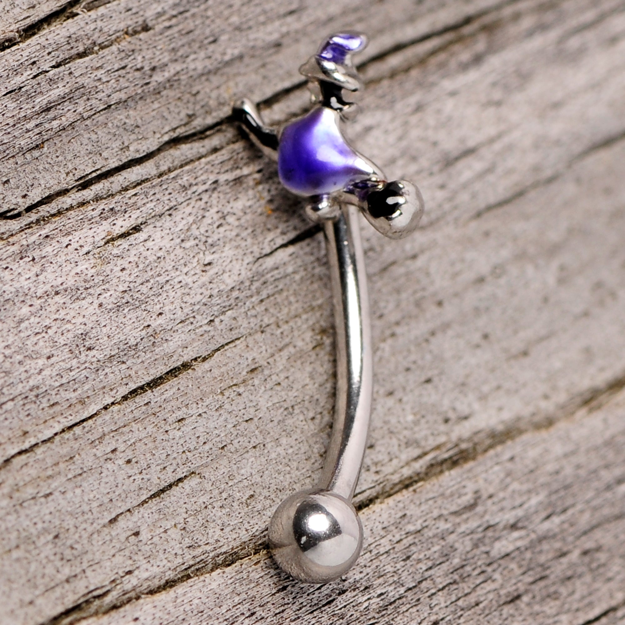 16G 5/16 Blue Spooky Witch Halloween Curved Eyebrow Ring